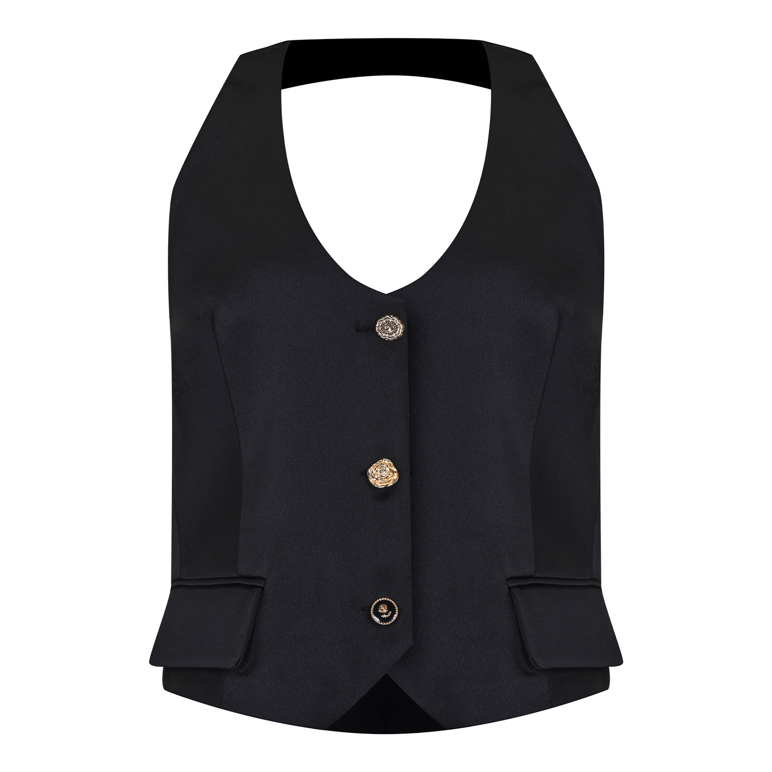 Women&rsquo;s Black Satin Halter Neck Vest | Extra Small | Mavlo