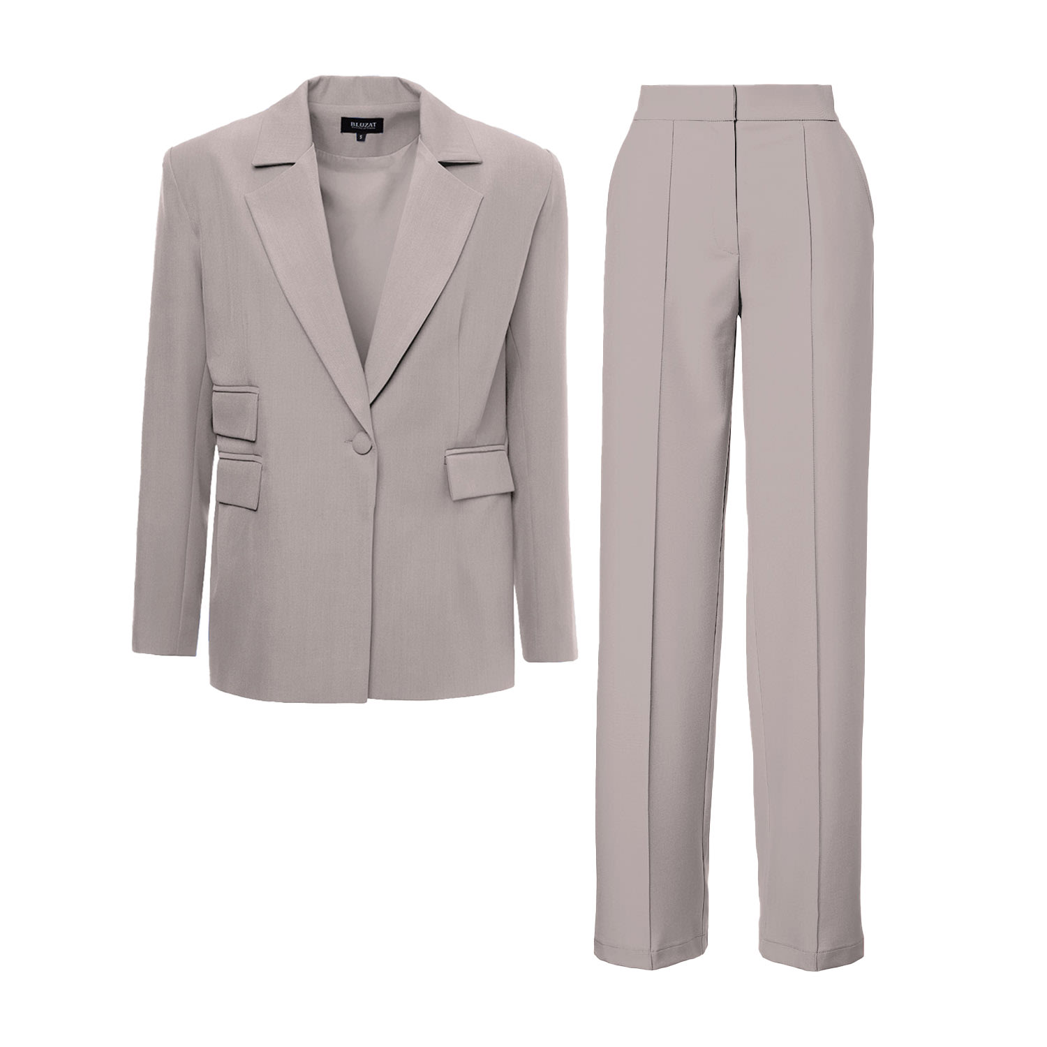 Bluzat Women's Neutrals Beige Suit With Regular Blazer With Double Pocket And Stripe Detail Trousers In Beige