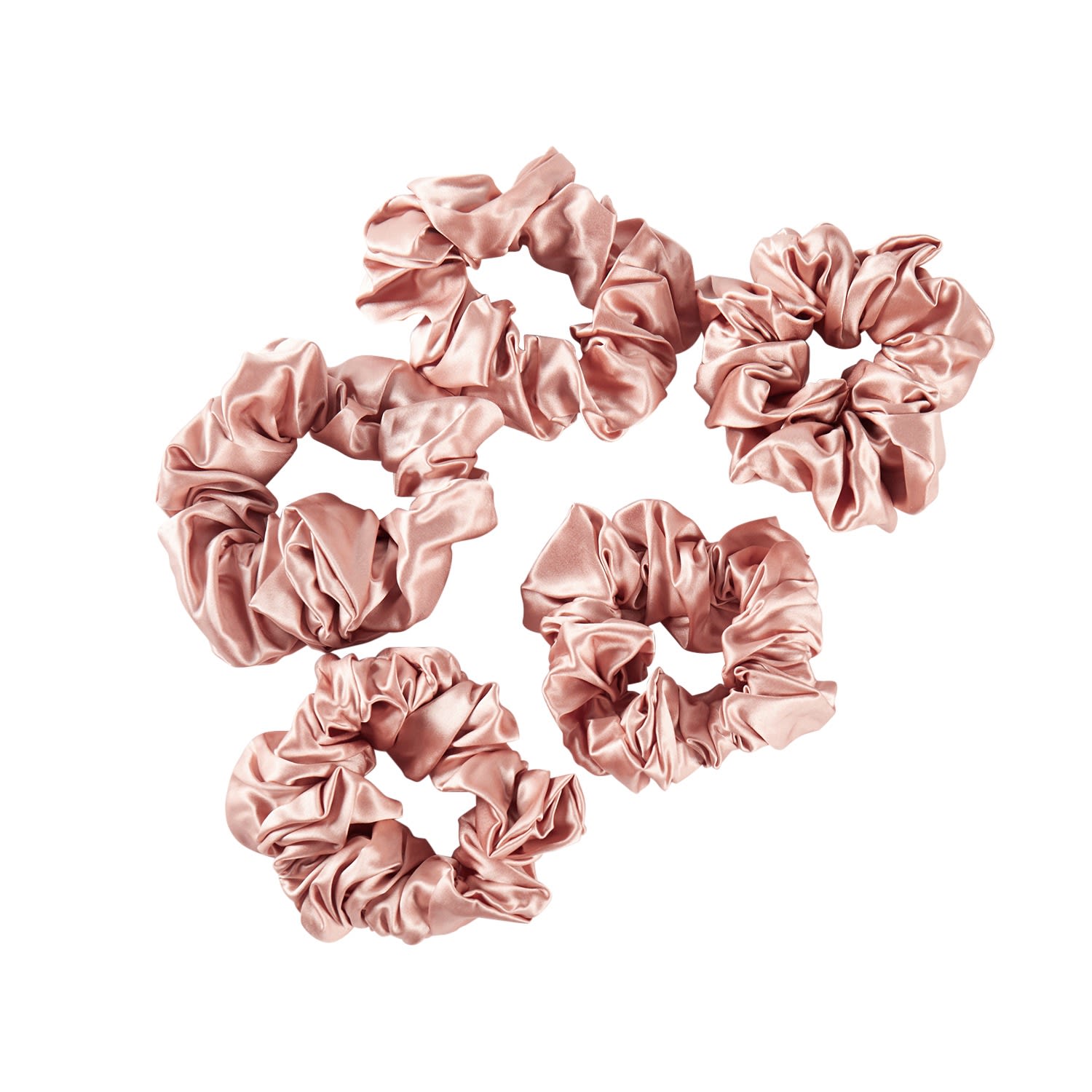 Women’s Pure Mulberry Silk French Scrunchie Set Of Five In Rose Gold One Size Soft Strokes Silk