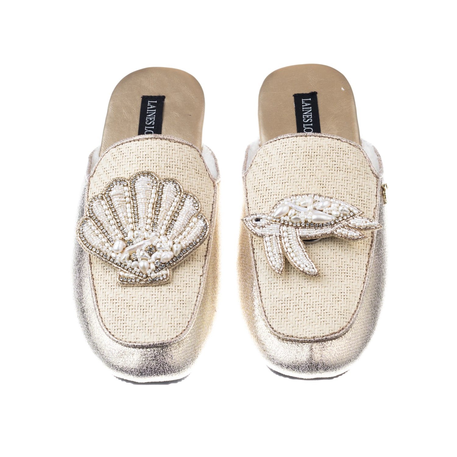 Laines London Women's Neutrals / Gold Classic Mules With Pearl Starfish & Turtle Brooches - Cream & Gold In Gold