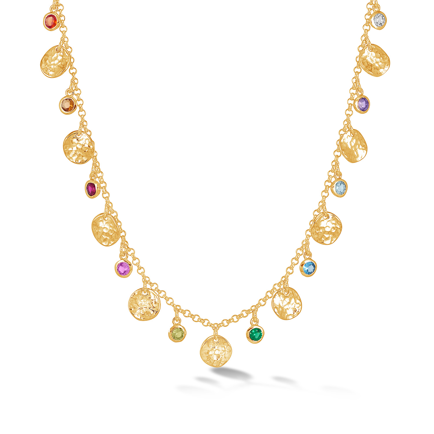 Dower & Hall Women's Hammered Disc & Mixed Gemstone Array Necklace Gold