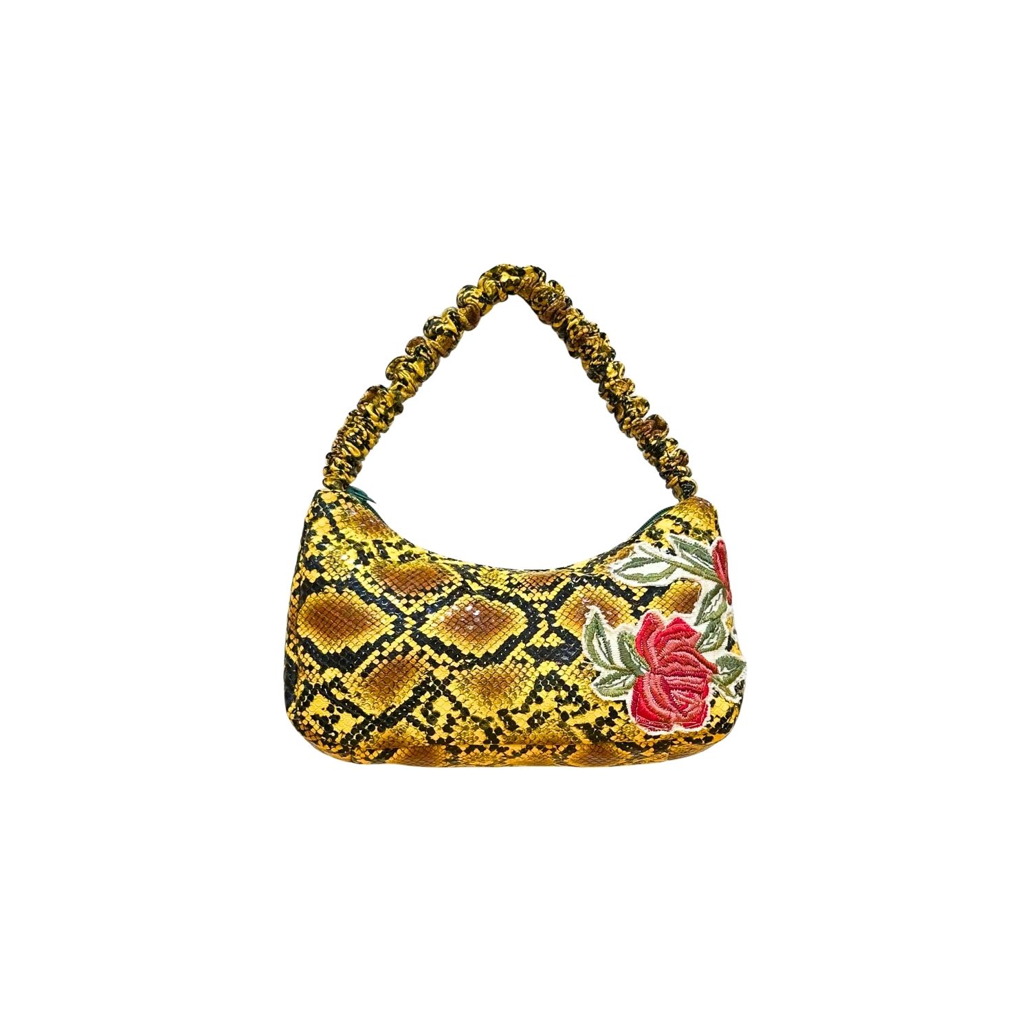 Couture To Your Door Women's Black / Brown Upcycled Snake Skin Rose Baguette Bag In Black/brown