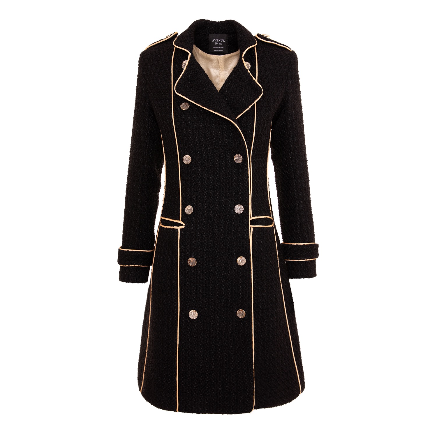 Double Breasted Military Coat With Contrast Buttons – Black by AVENUE