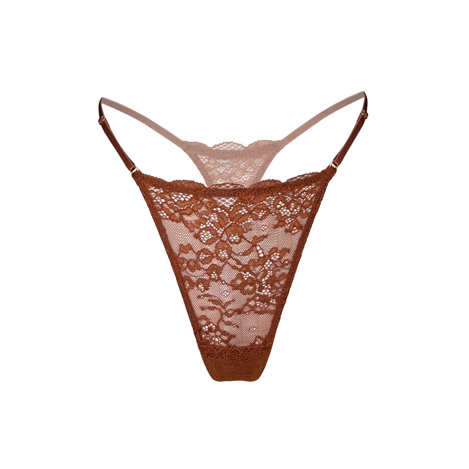 Women’s Brown Wild Lace Micro-G Thong Salted Caramel Small Monique Morin Lingerie