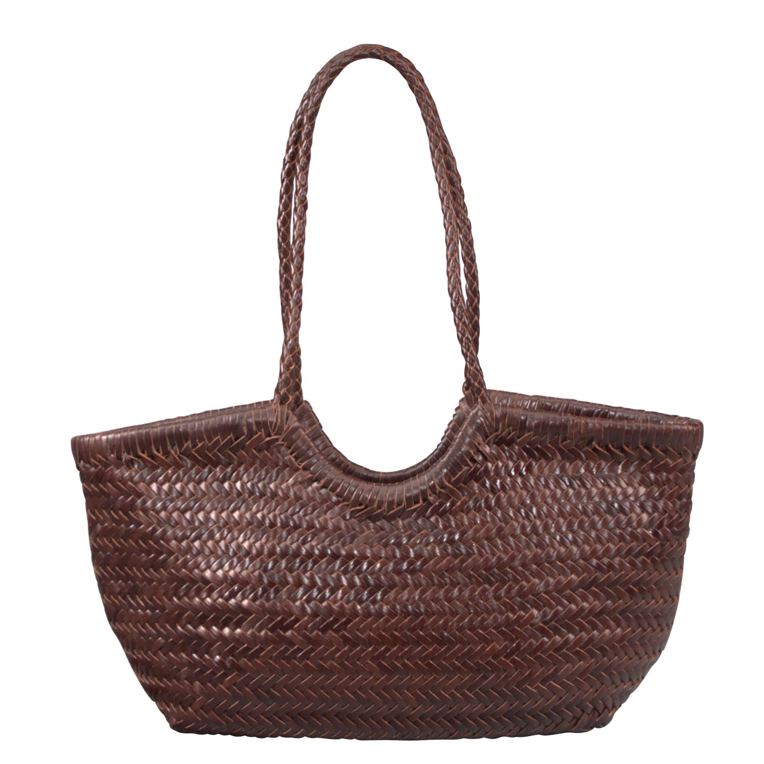 Women’s Woven Leather Beach Bag ’Alessia’ - Dark Brown Rimini