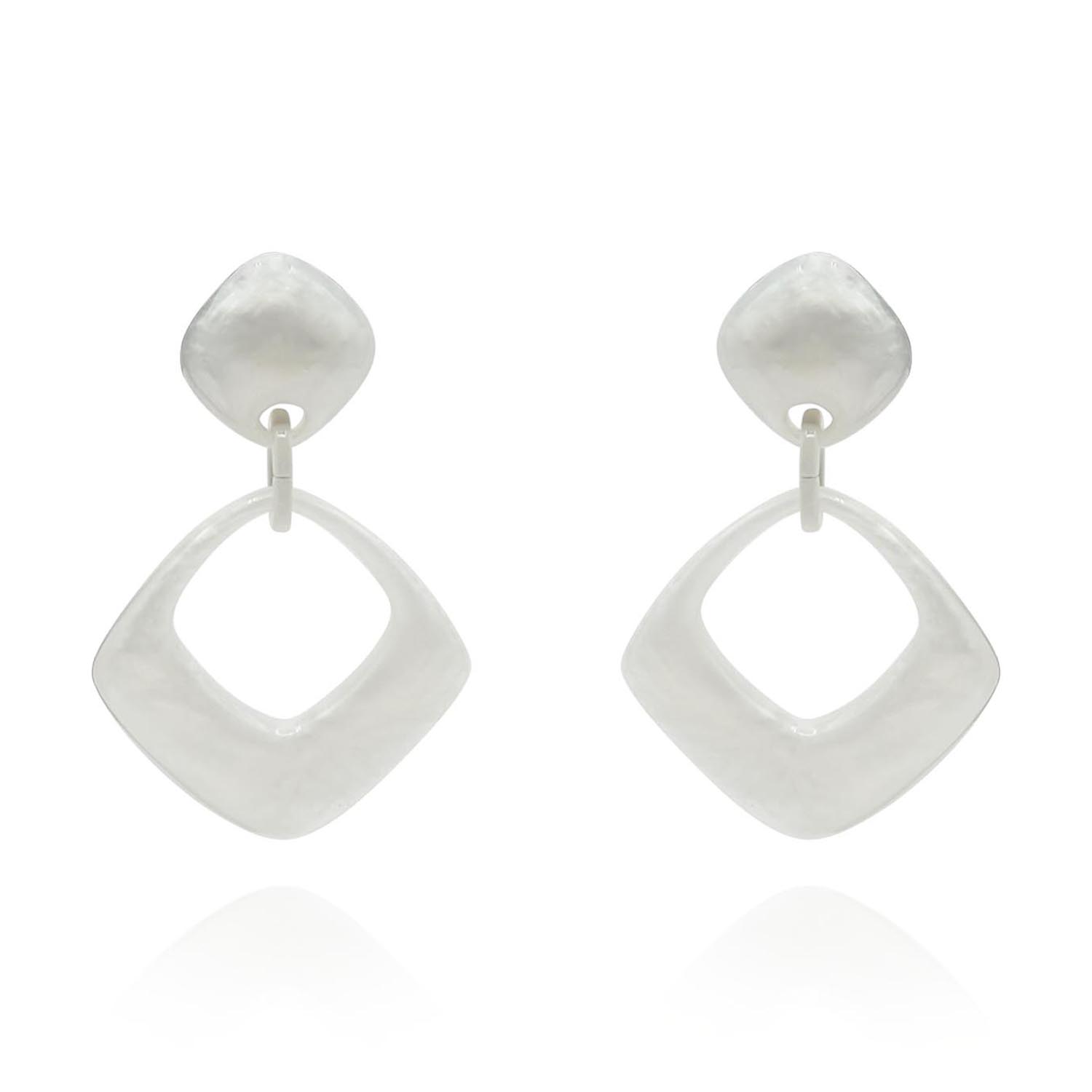 Michael Nash Jewelry Women's Neutrals Lightweight Large White Square Drop Clip-on Resin Earrings In White