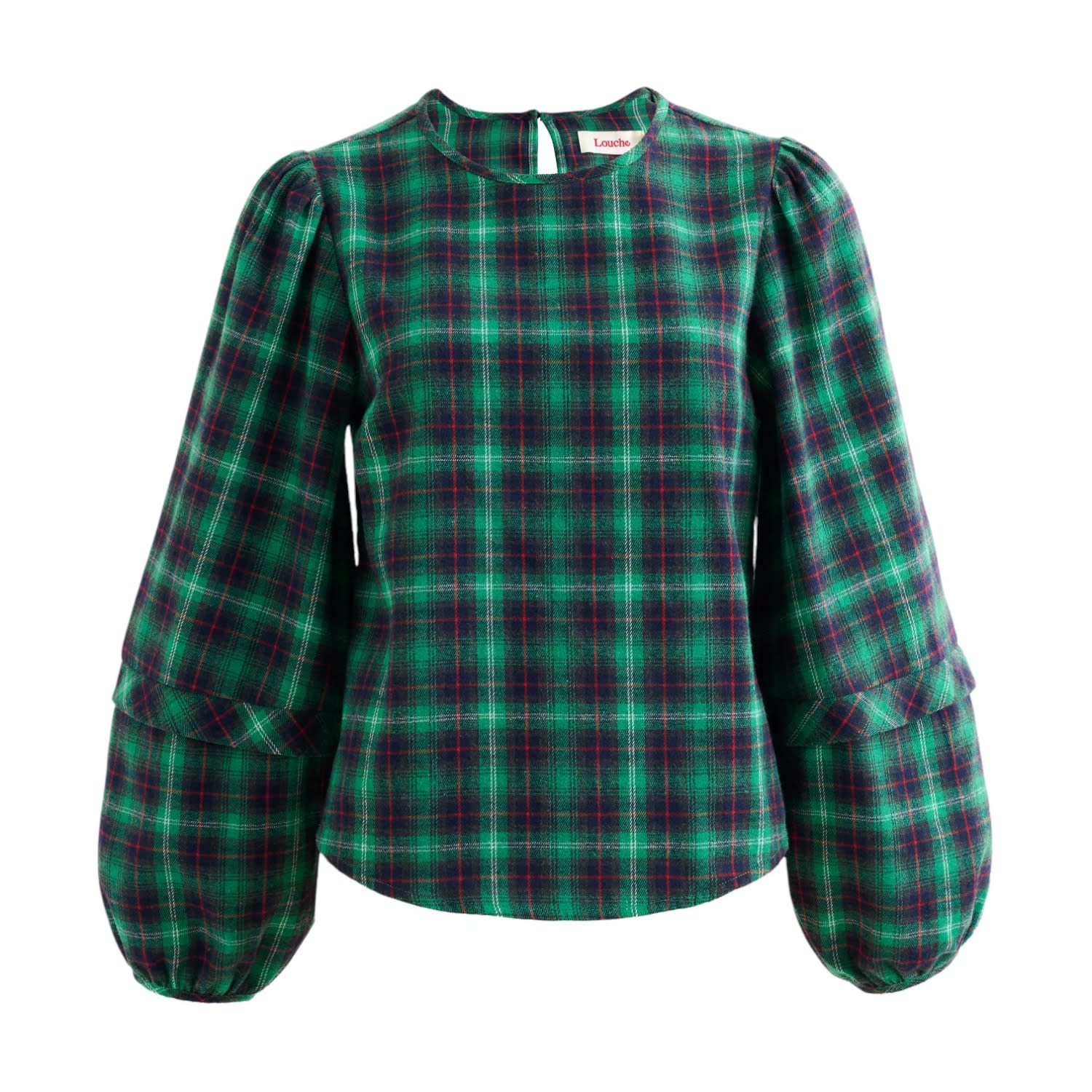 Louche Women's Rivka Winter Check Pleat Long Sleeve Blouse - Green In Green