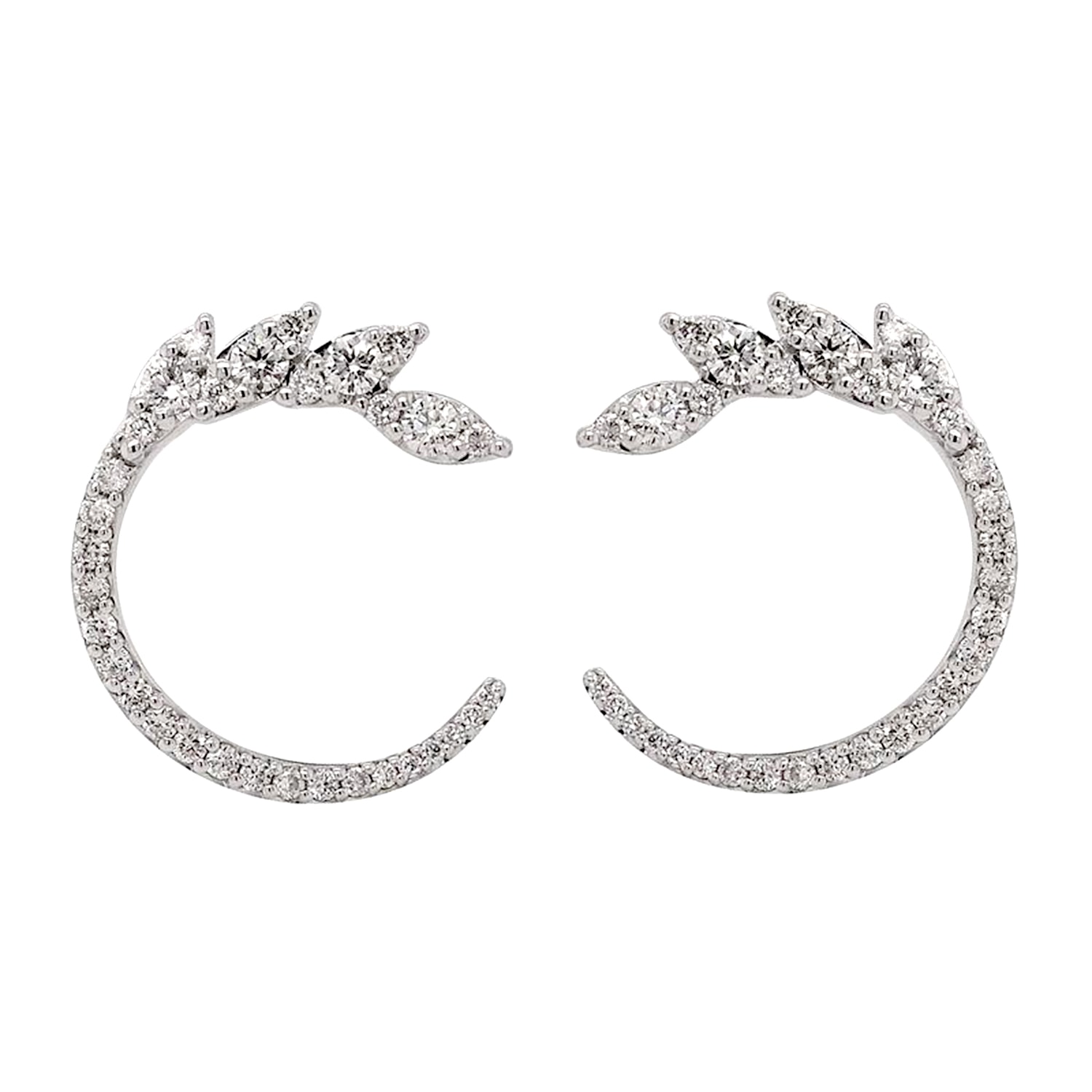 Artisan Women's 18k White Gold Diamond Leaf Open Stud Earrings In Silver