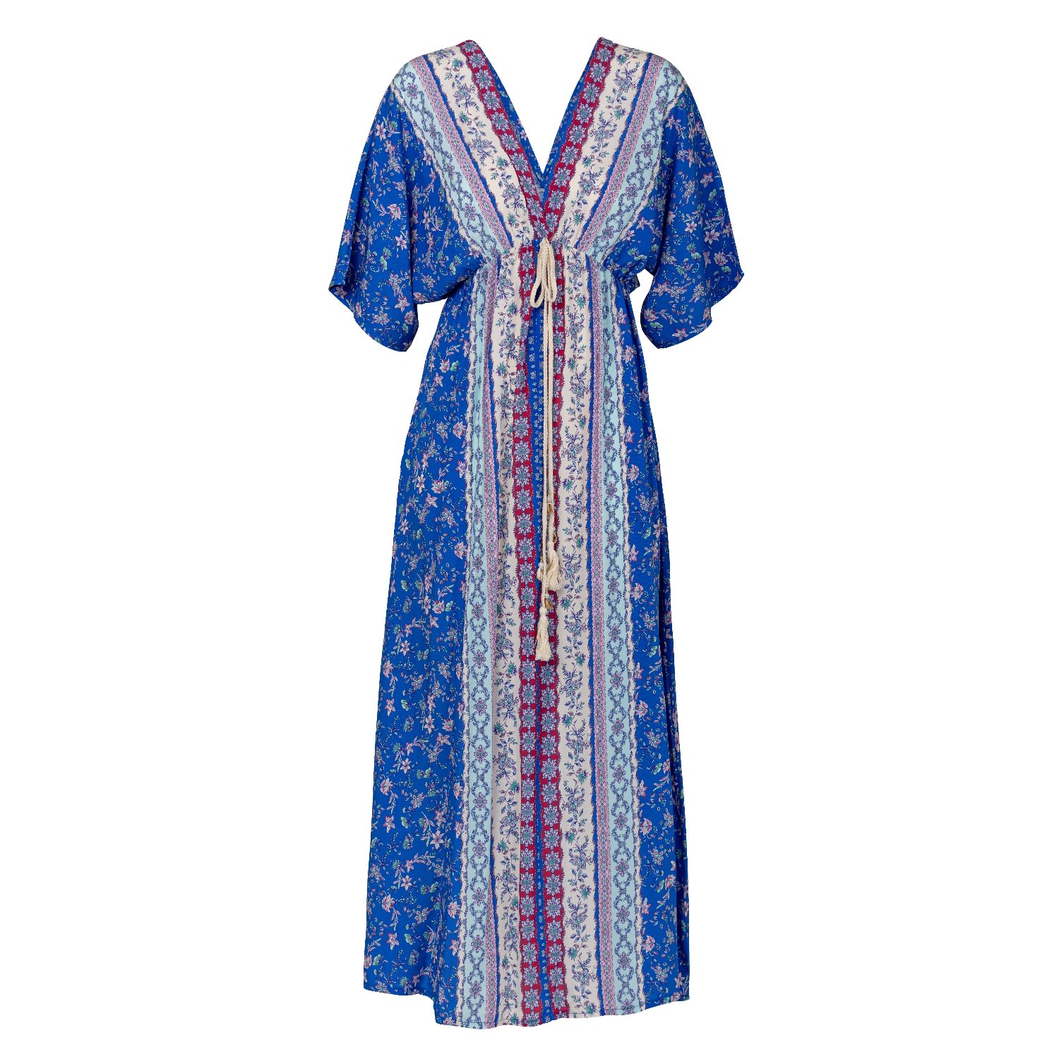 Tantra Spain Sl Women's Printed Dress With V-neck, Elastic Waist And Drawstring One Size Blue In Blue