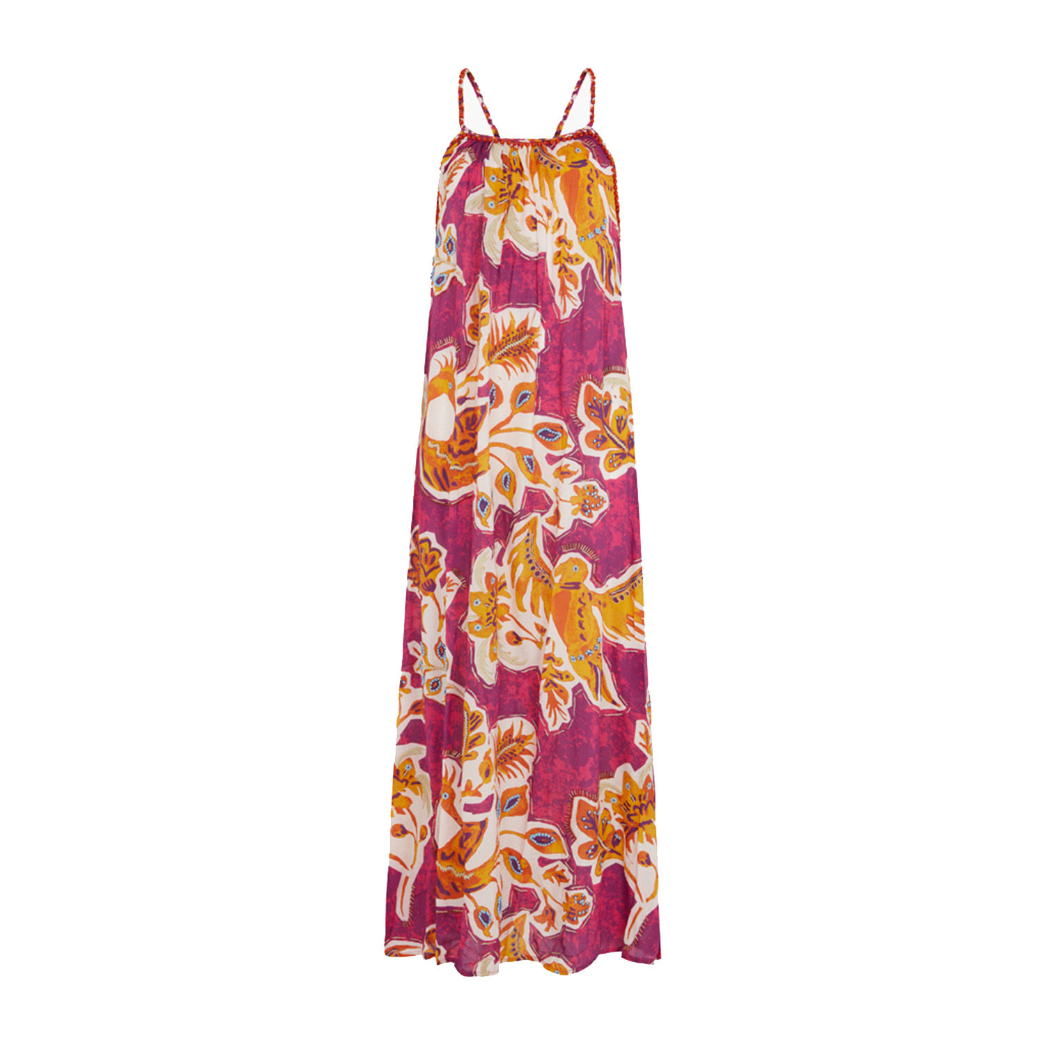 Raffya Women's Pink / Purple Ida Strappy Multi Coloured Pink, Brown, Yellow & White Maxi Dress In Pink/purple