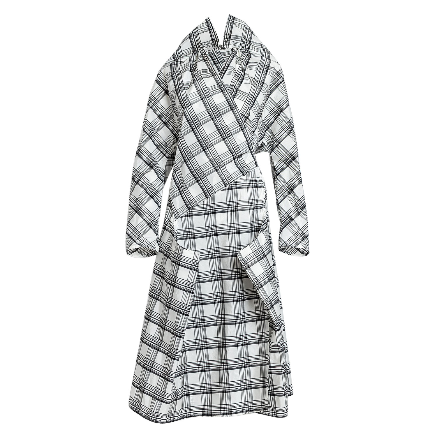 Women's Black / White Kimono Dress In White Tartan Taffeta | Extra Small | Bianca Popp
