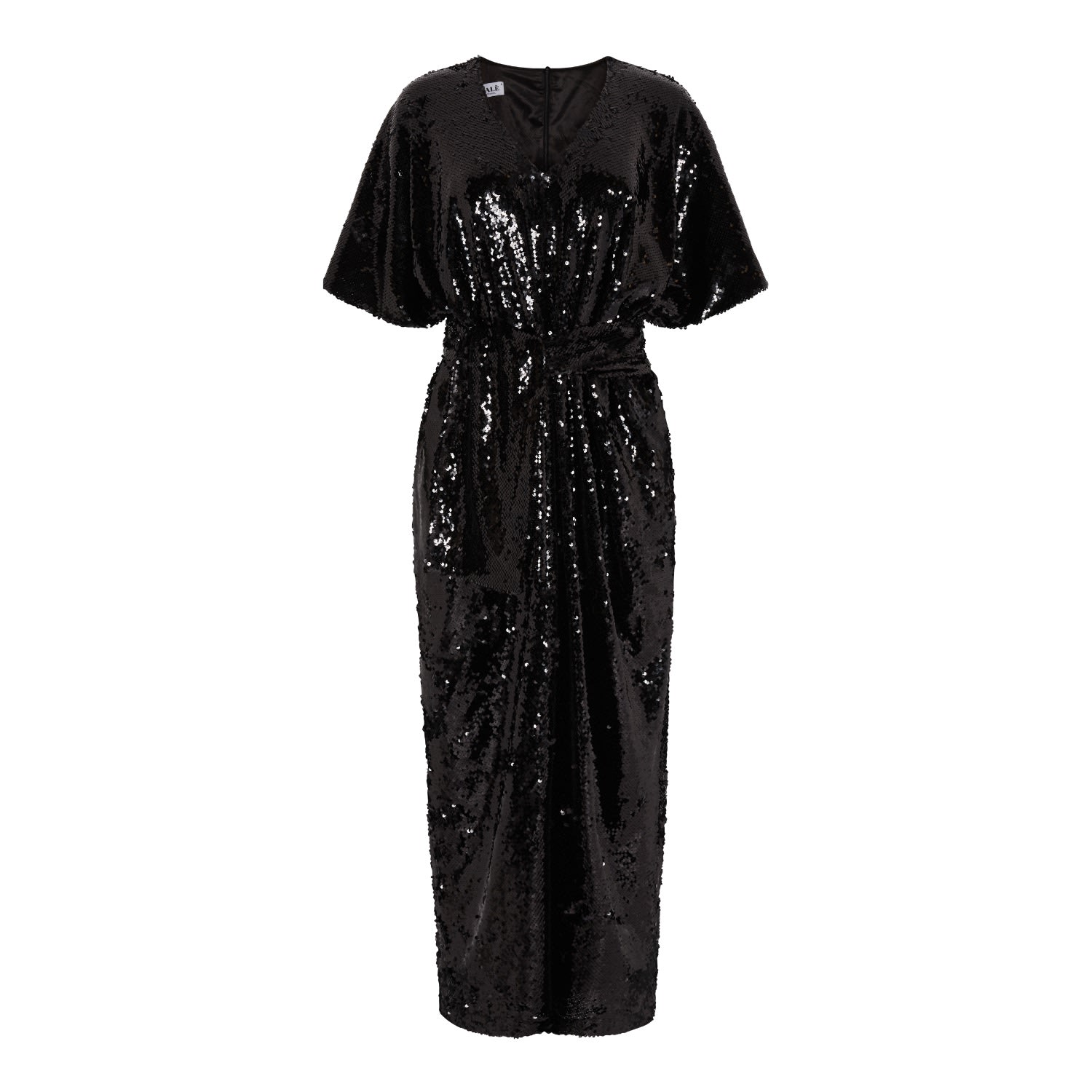 Nalè Women's Black Sequin Palazzo Jumpsuit With Satin Lining & Detachable Belt In Black