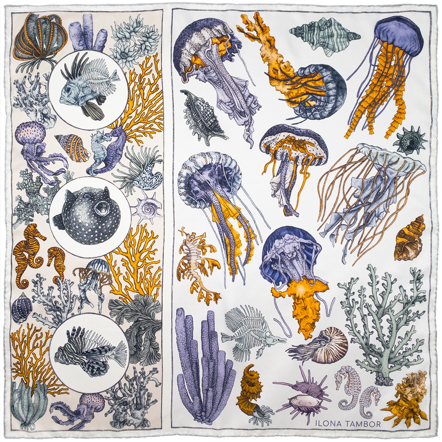 Silk Scarves Collection - Hand Illustrated scarves Ilona Tambor