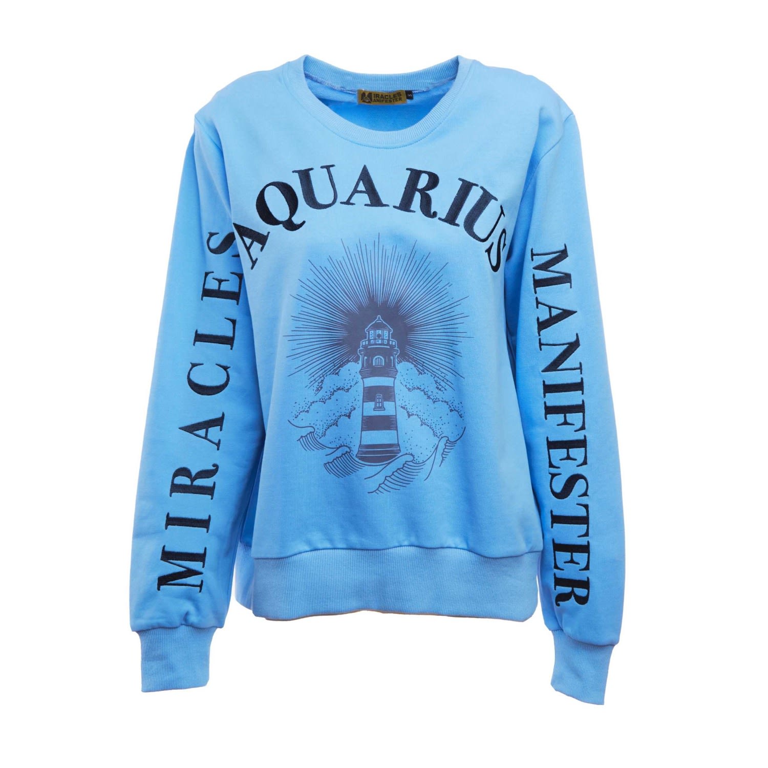 Women’s Blue Embroidered Aquarius Zodiac Sign Sweatshirt Medium Miracles Manifester