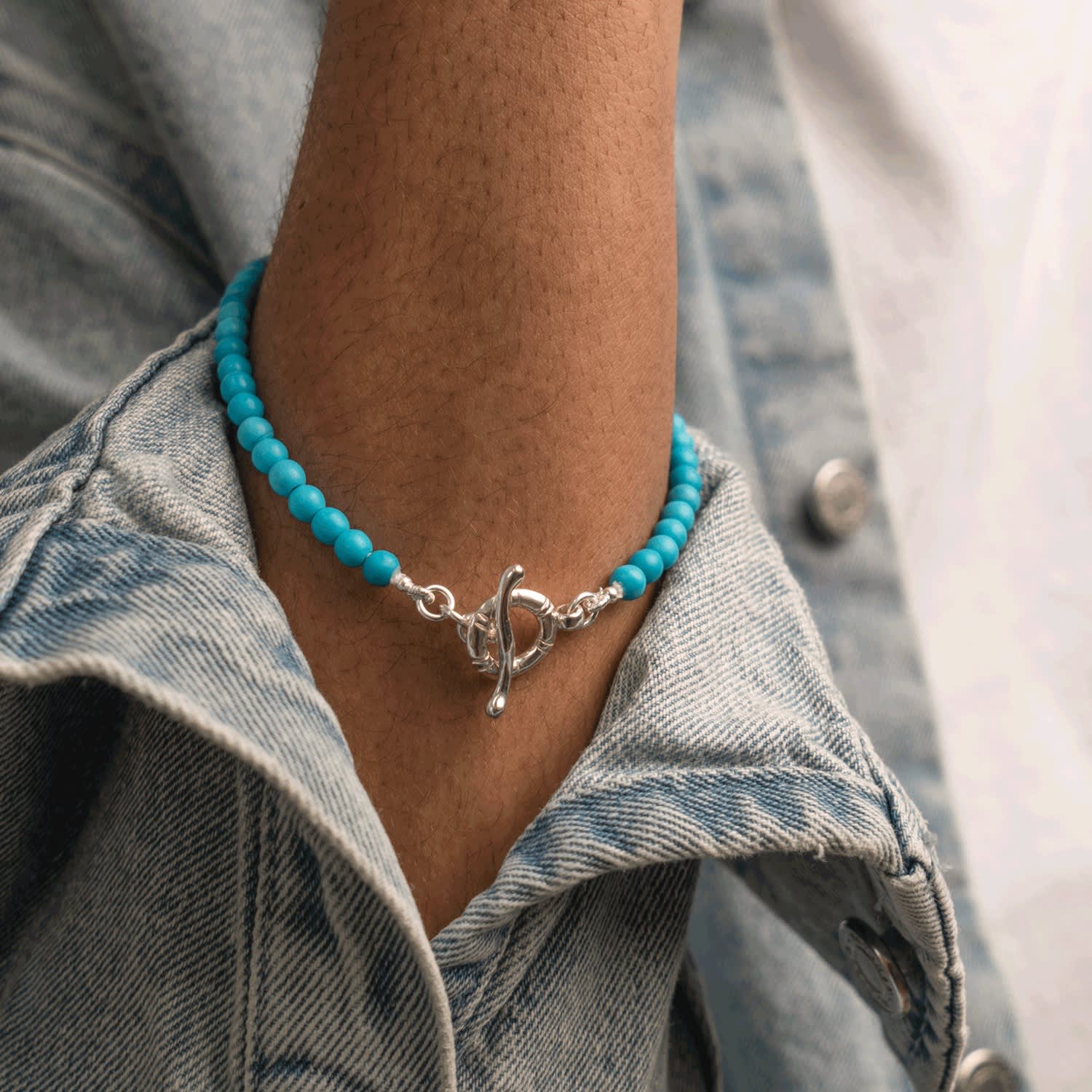 Men's Blue Turquoise Bracelet Dower Hall Wolf Badger