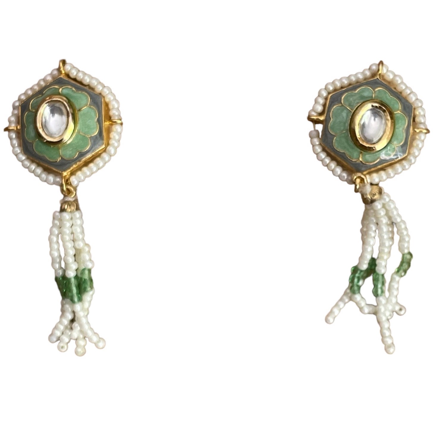 Veronica Tharmalingam Women's Gold / White / Green Irma Enamel Painted Dangling Earrings