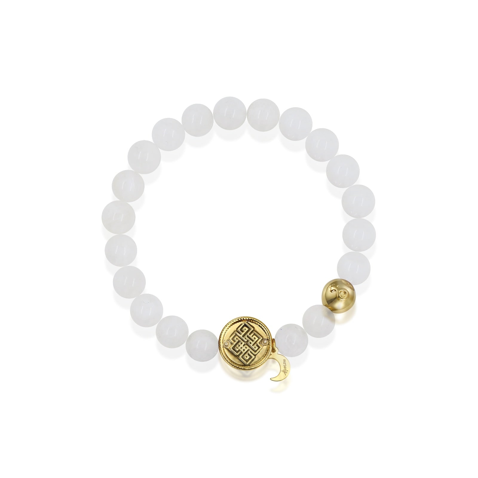 Aurozia Women's Gold / Silver Three Charms Sundial & Lotus & The Endless Love Knot Moonstone Beaded Bracelet In Metallic