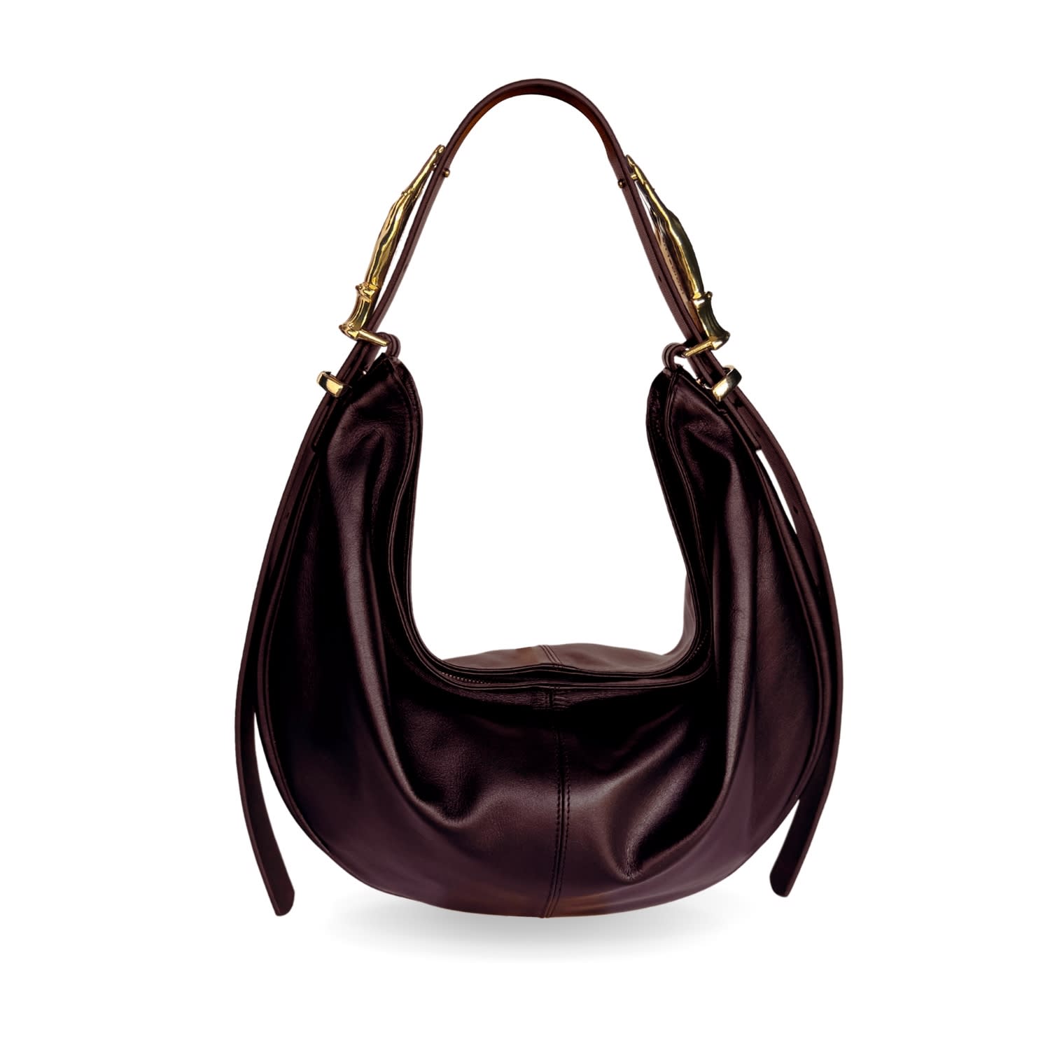 Indigolush Women's Brown / Red Hobo Adjustable Hand Shaped Leather Bag Maxi Black Cherry Smooth In Multi