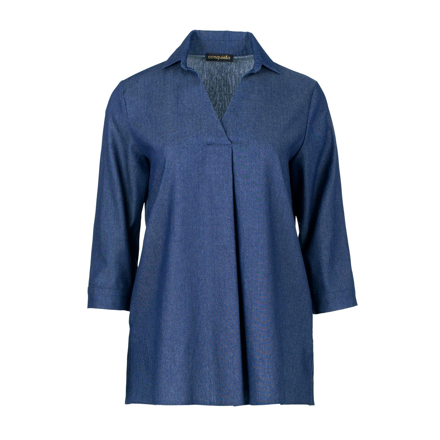 Conquista Women's Blue Denim Style V Neck Top In Blue