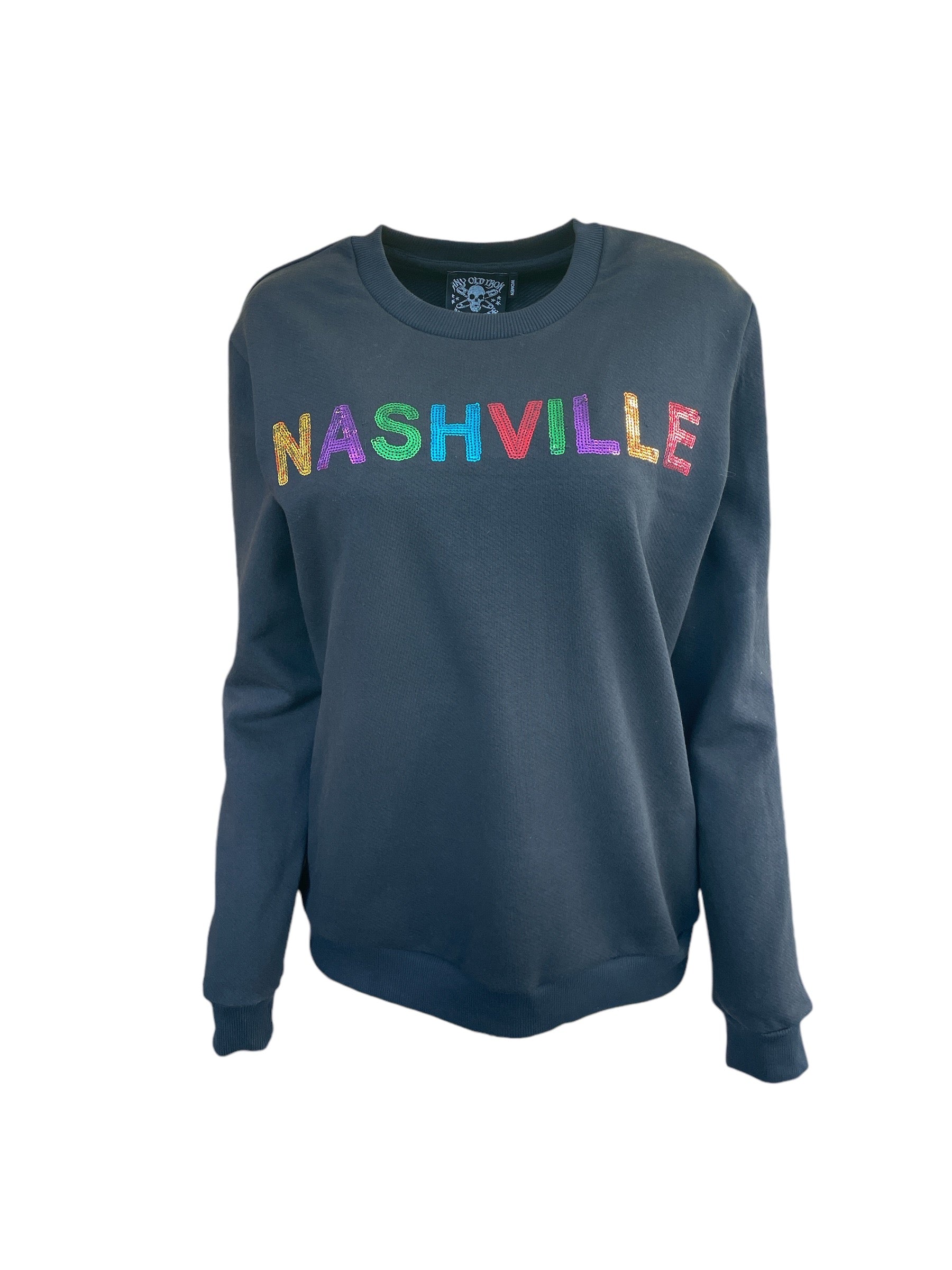 Any Old Iron Women's Rainbow Sequin Nashville Black Sweatshirt In Black