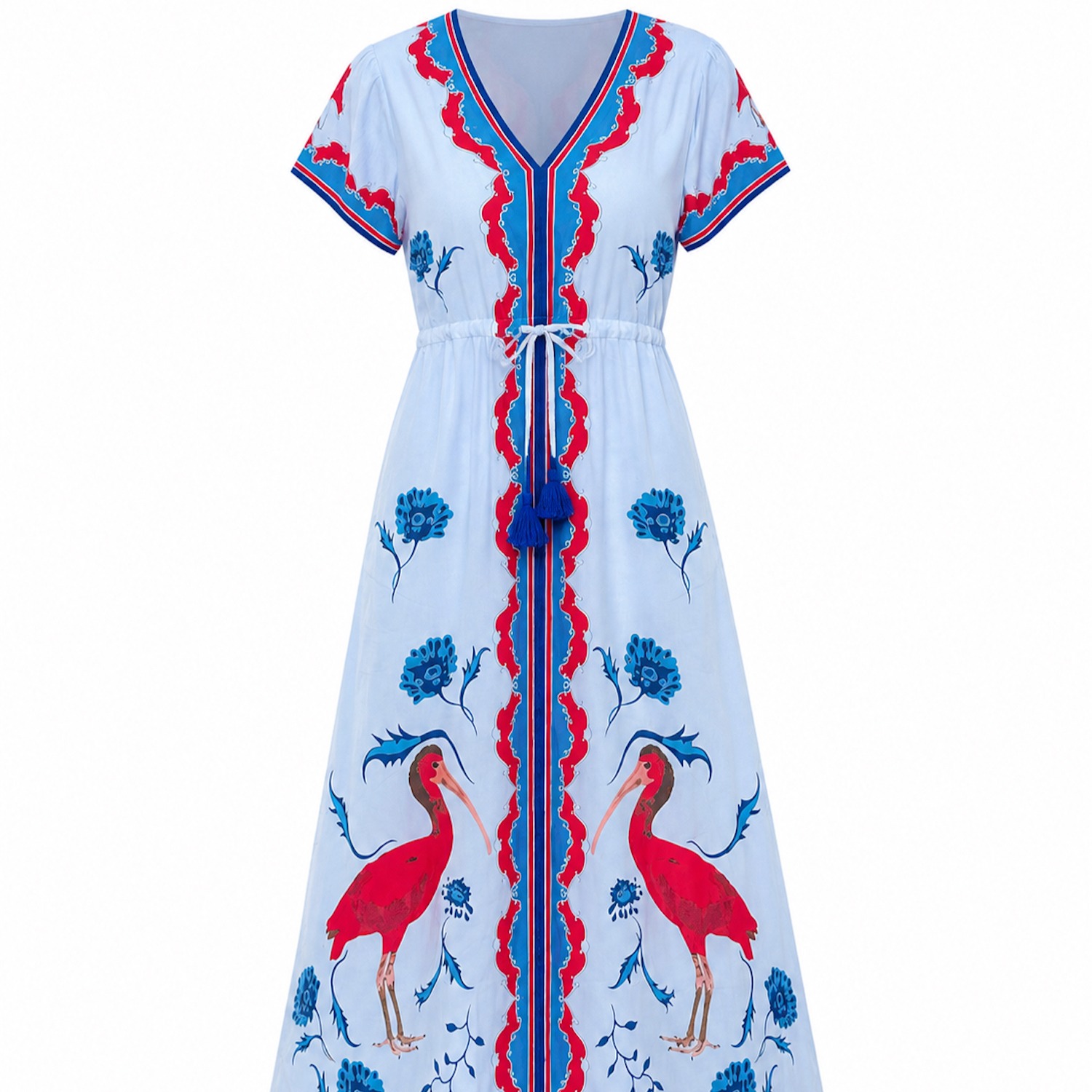 blue dress with pink flamingos Lily Flamingo Blue Off Shoulder Dress