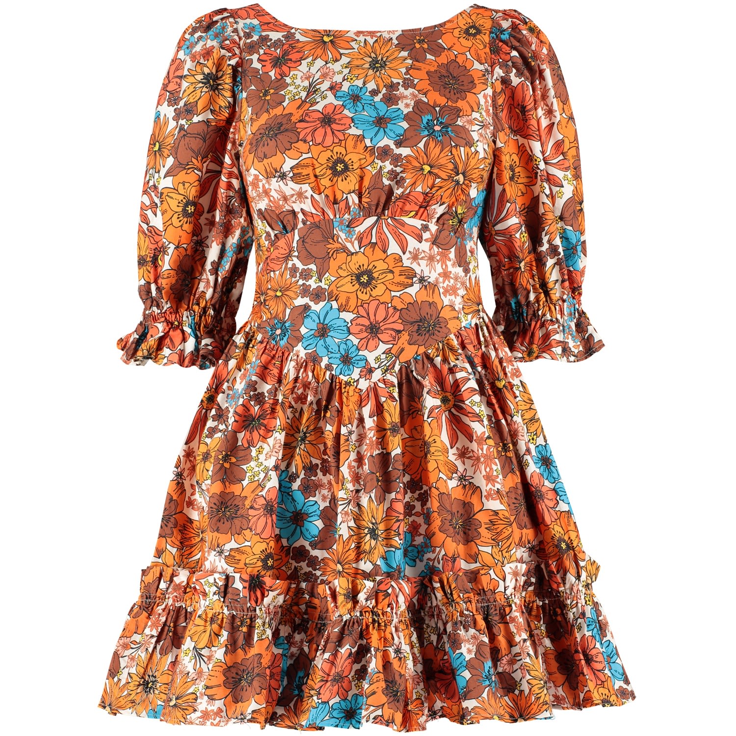 Lavaand Women's The Amber Open Back Mini Dress In Brown 70s Floral In Brown