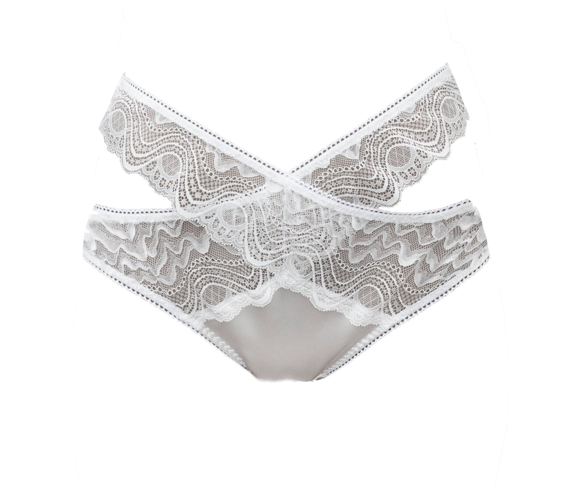 Carol Coelho Women's White Spider's Web Satin & Lace Criss Cross Panty In White