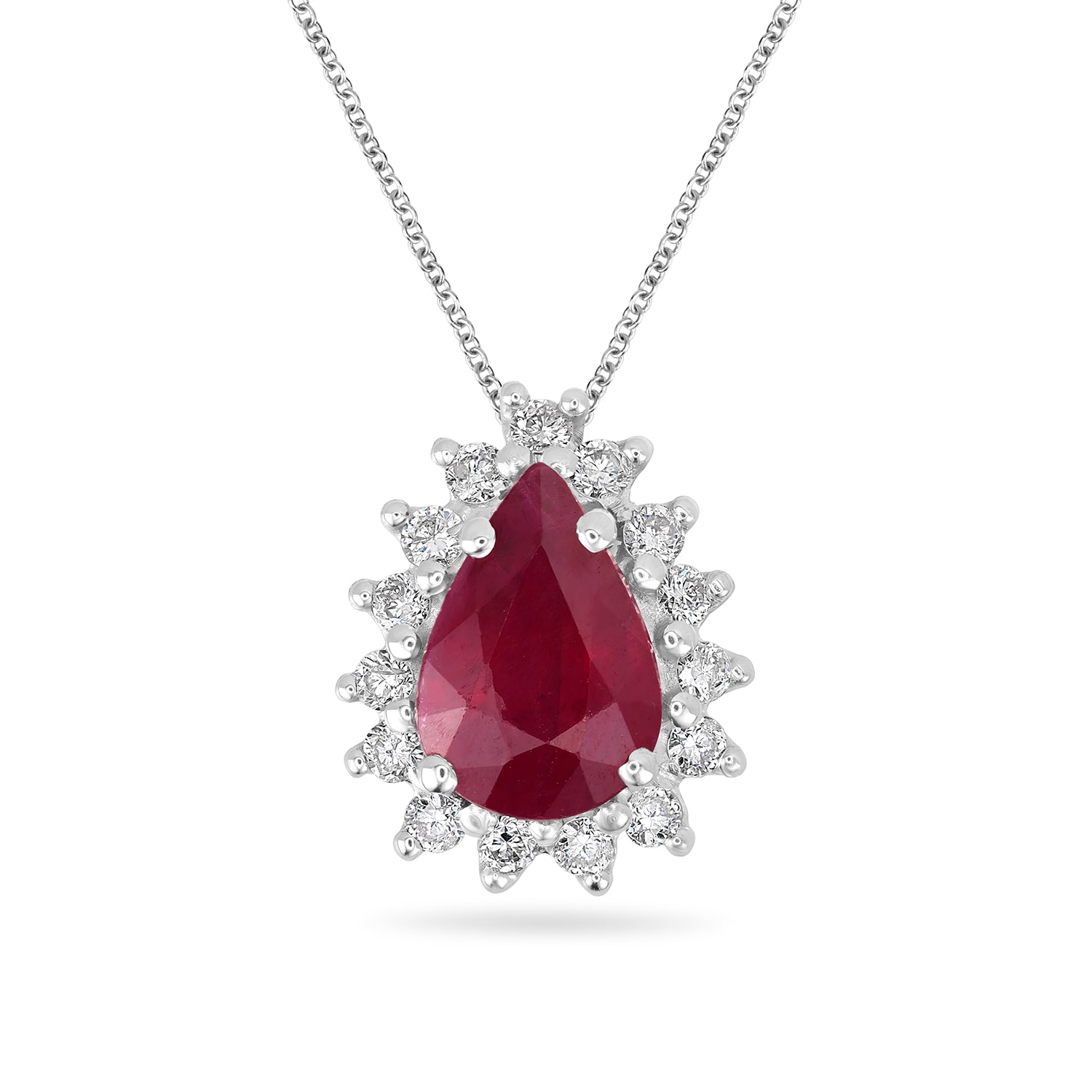 Artisan Women's Pink / Purple / White Natural Pink Ruby & Diamond Pear Pendant In White Gold