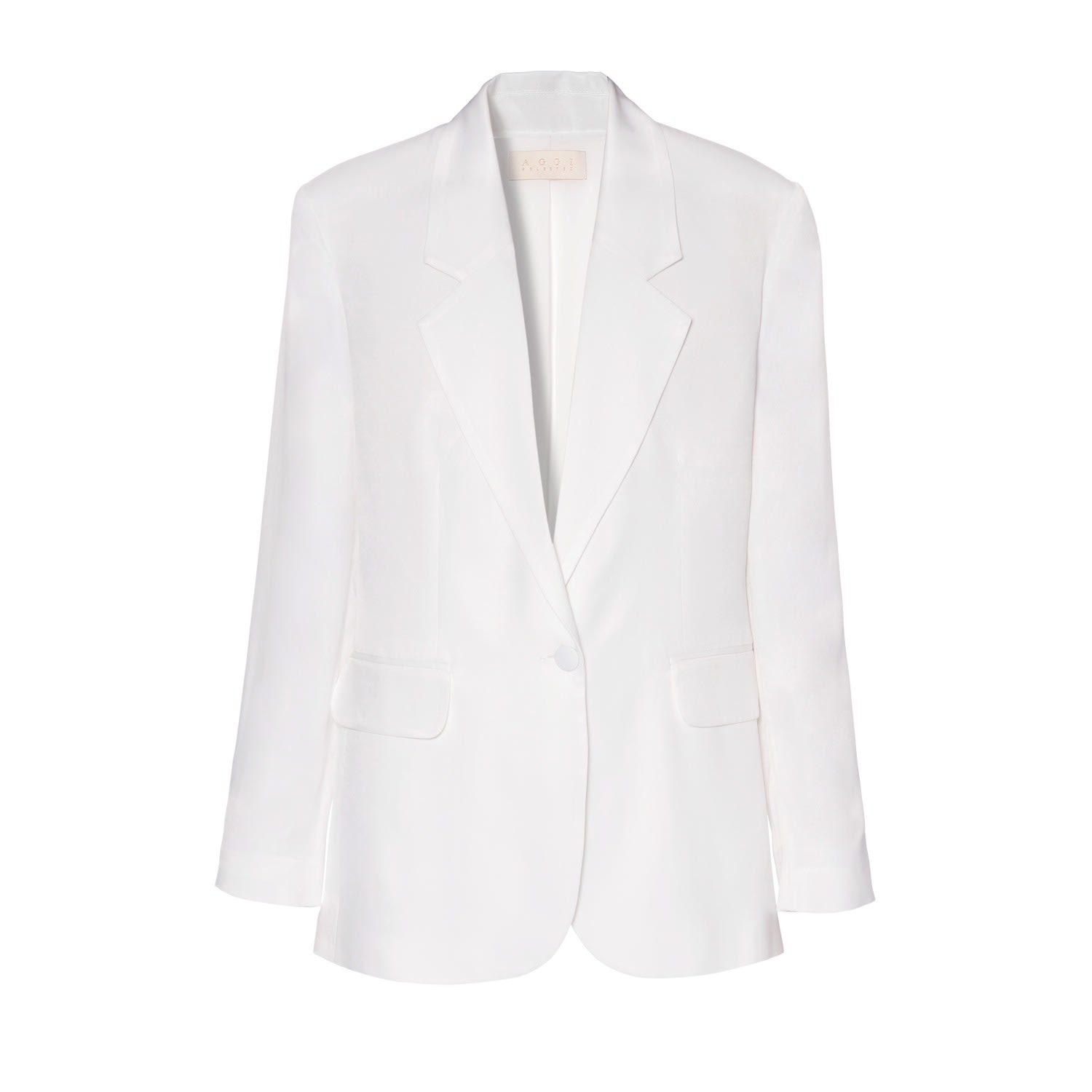 Women's Bellamy Bright White Satin Blazer | Small | Aggi by Halewski