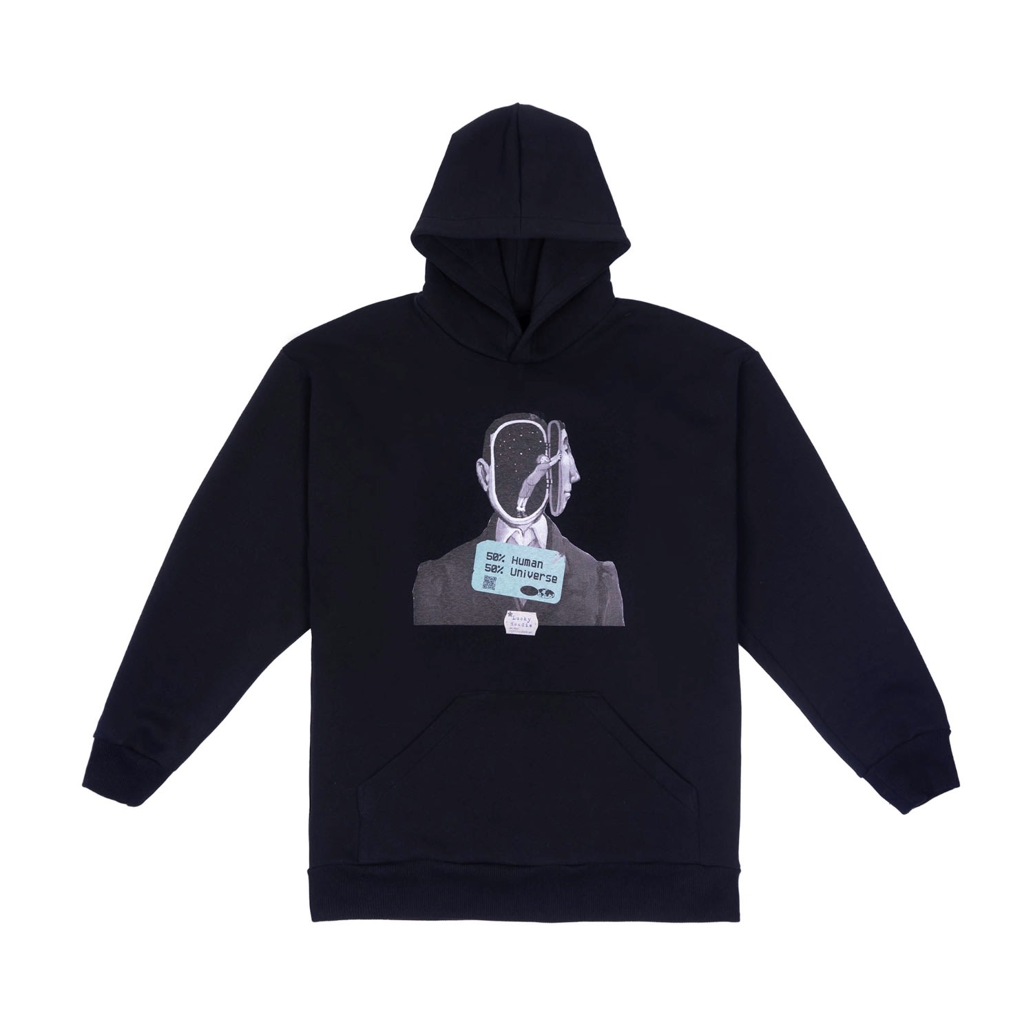 Oversized Hoodie In Black With Human-Universe Design Extra Small Mysimplicated