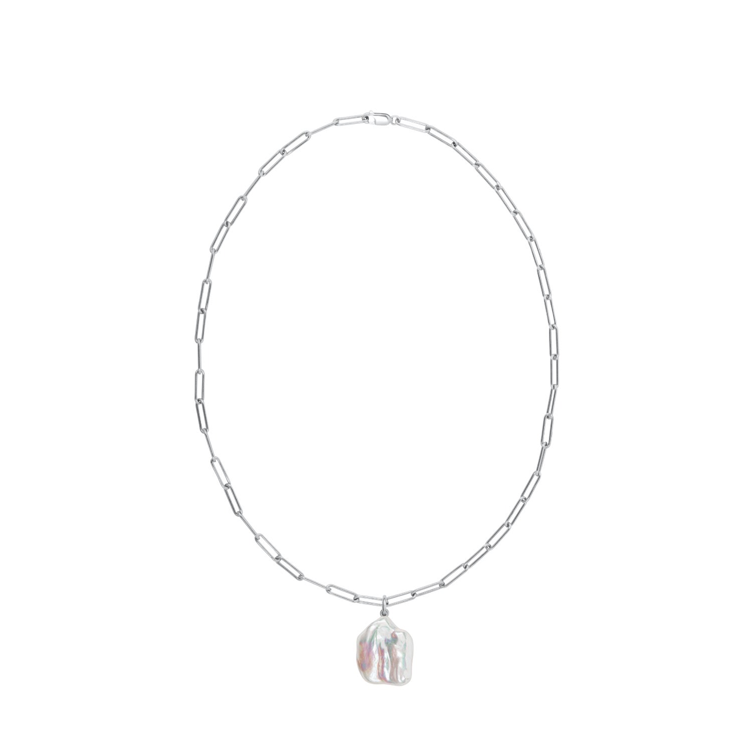 Ora Pearls Women's Aetia Flat Baroque Pearl Chain Necklace - Silver In Silver