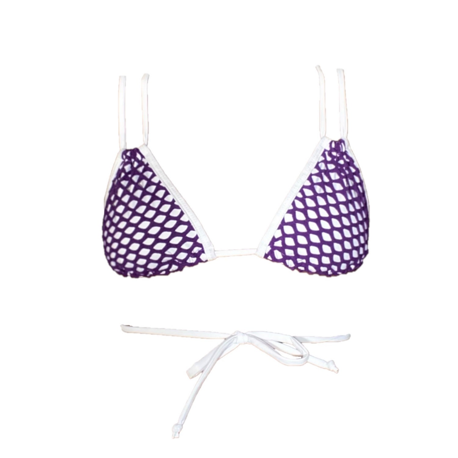 Women’s Bruna Convertible Bikini Top - White With Purple Fishnet Small Brasini Swimwear