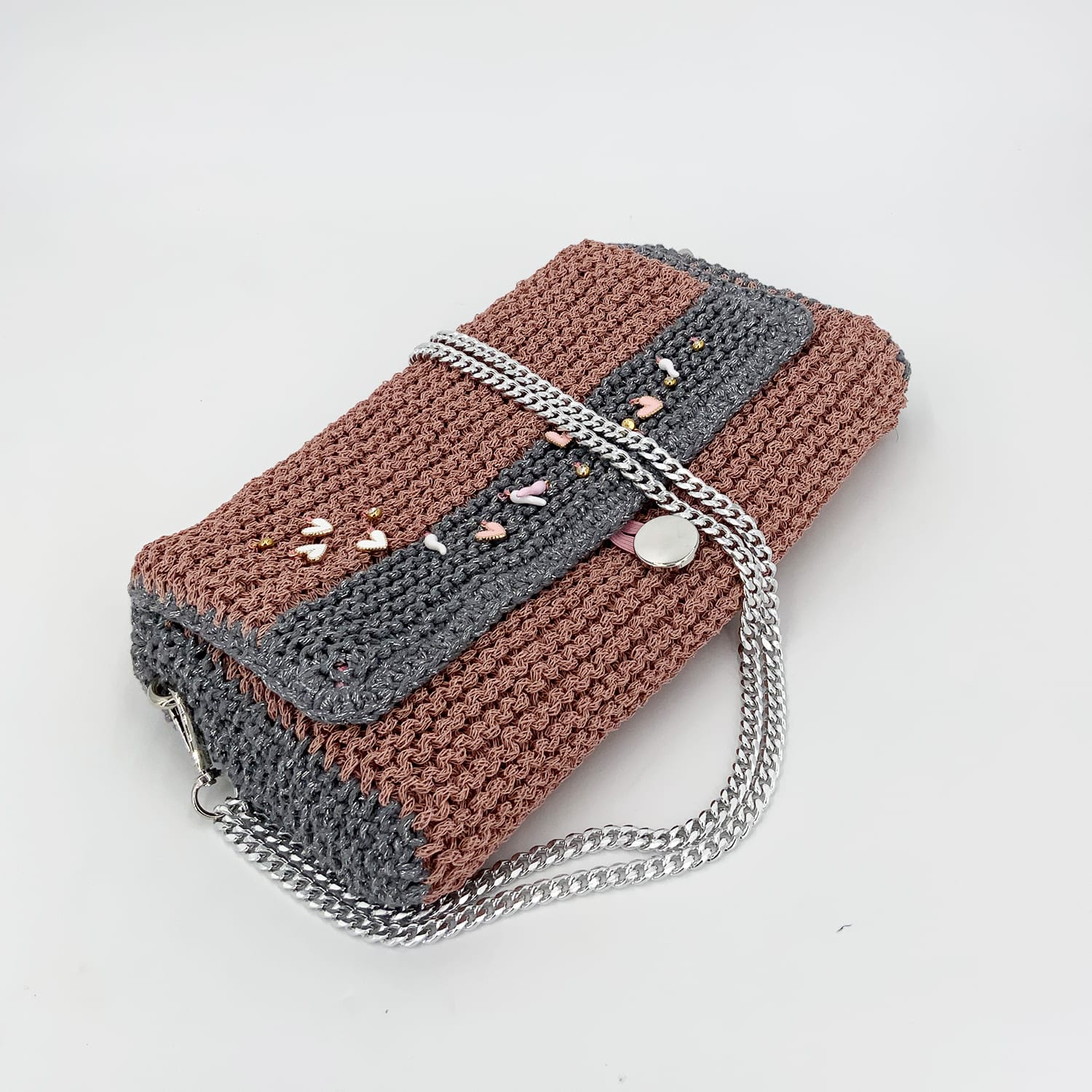 Biquino - Hand Knitted Recycled Paper Bag With Charms - Pink