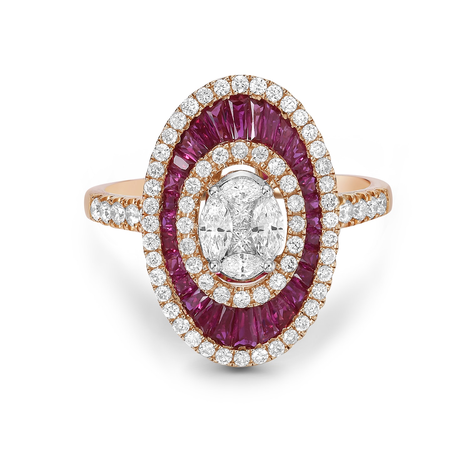 Women’s White / Rose Gold / Red 18K Rose Gold Natural Diamond Ruby Gemstone Cocktail Ring Artisan