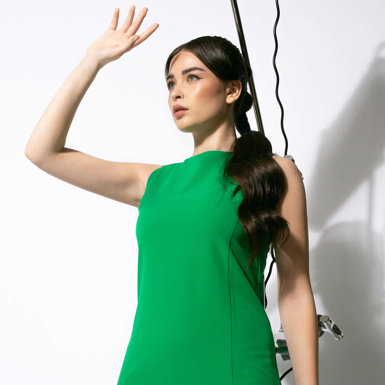 green sleeveless ruffled slit dress Square-Neck Long Halter Prom Dress with Ruffles Emerald / Medium main image 1