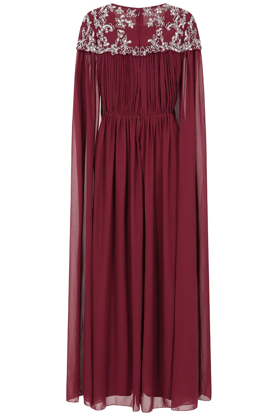 Frock And Frill Embellished Cape Sleeve Maxi Dress - Red