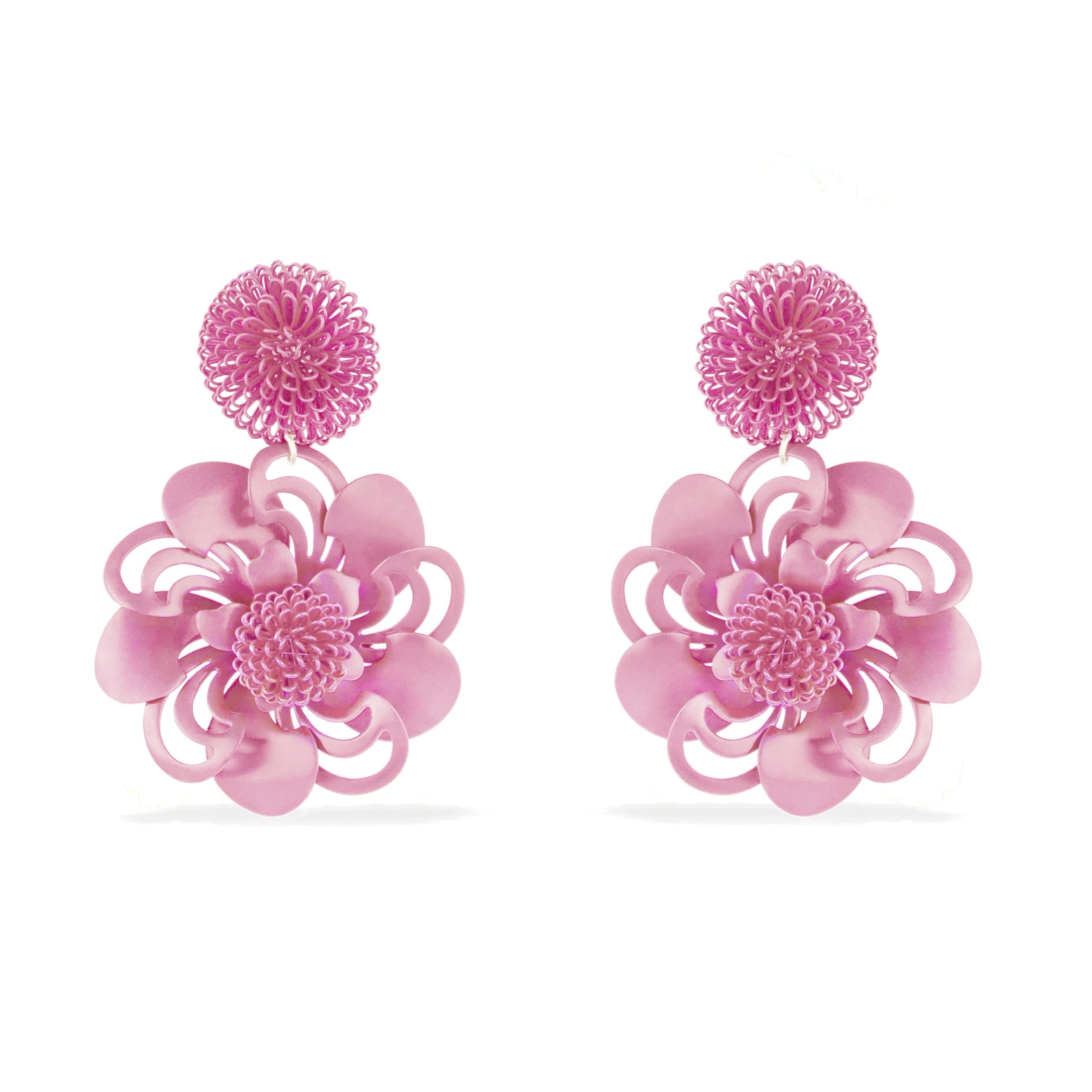 Women’s Pink / Purple Pink Pompom Flower Earrings Pat’s Jewelry