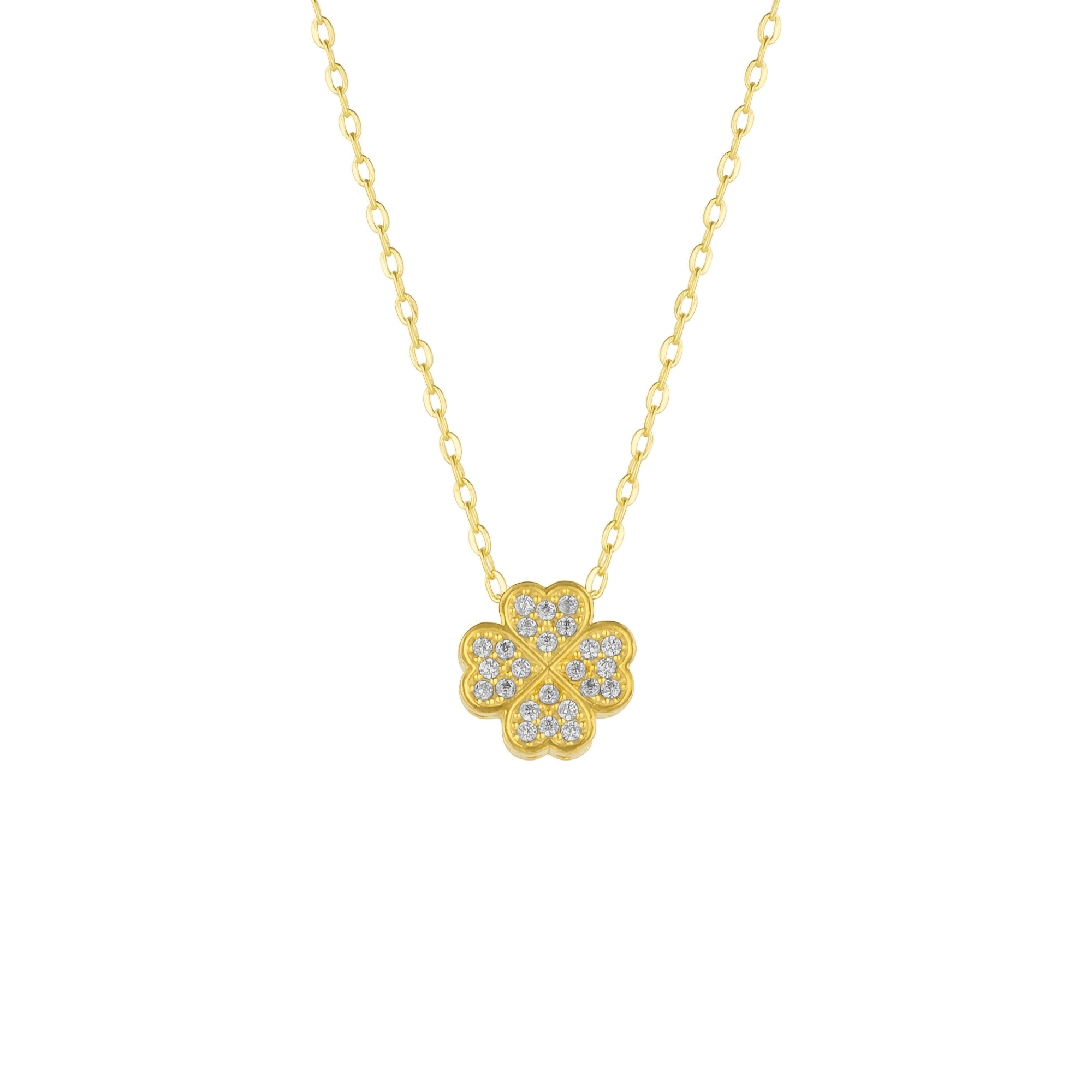 Mejoma Women's Gold / White Four Leaves Clover Necklace In Gold With Clear Gemstones