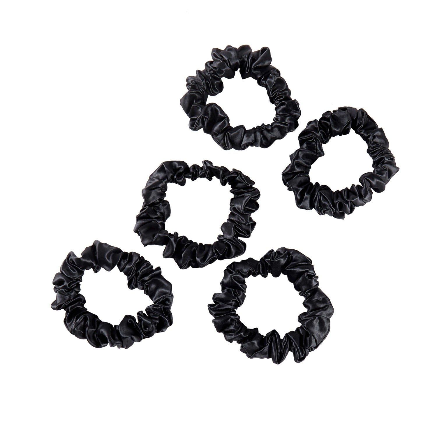 Soft Strokes Silk Women's Pure Mulberry Silk Mini Scrunchie Set Of Five In Black In Black