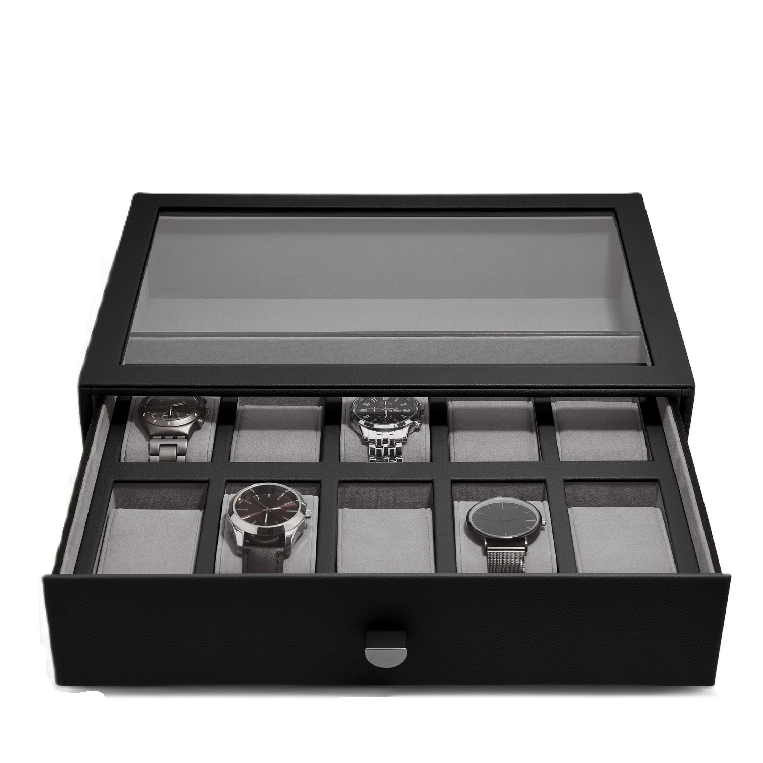 Stackers Men's Black / Grey  Pebble Black Ten Piece Watch Drawer In Black