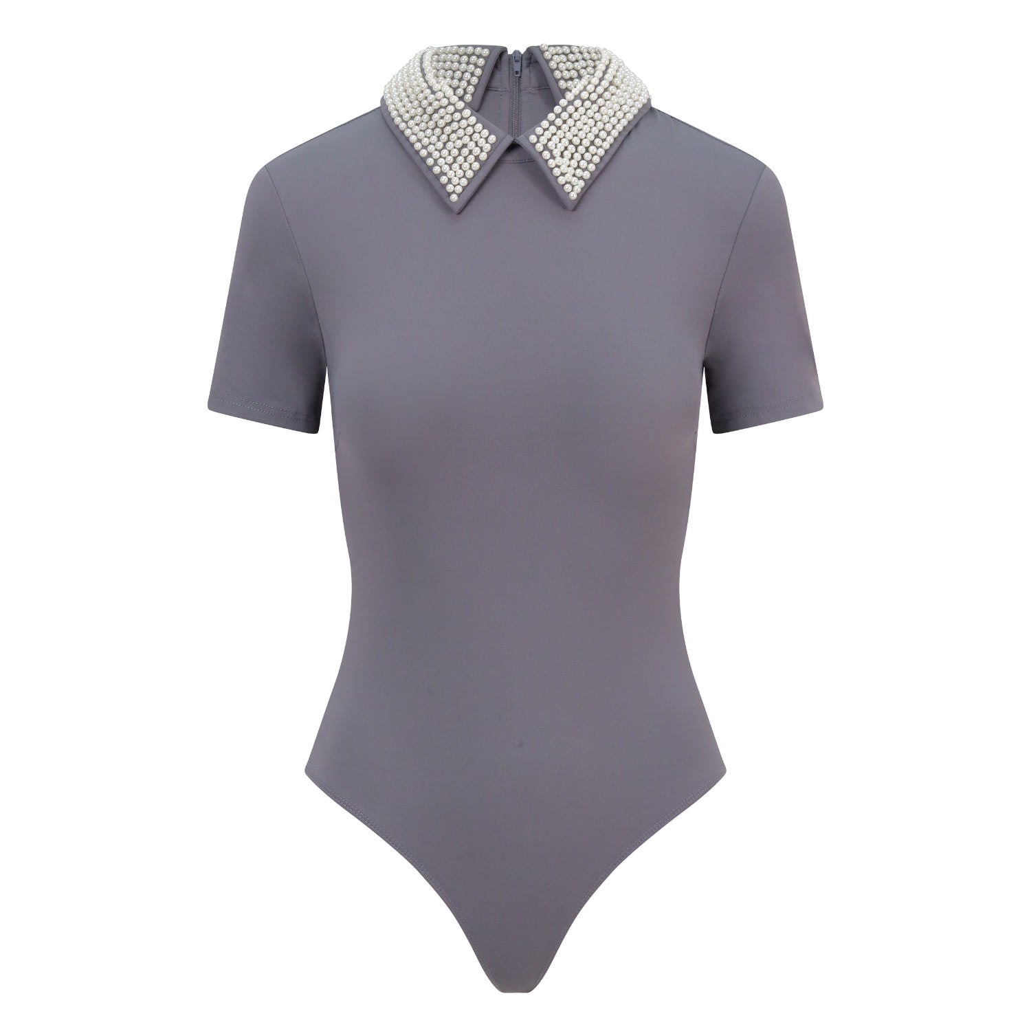 Balou Grey Womens Pearl Collar Bodysuit In Grey