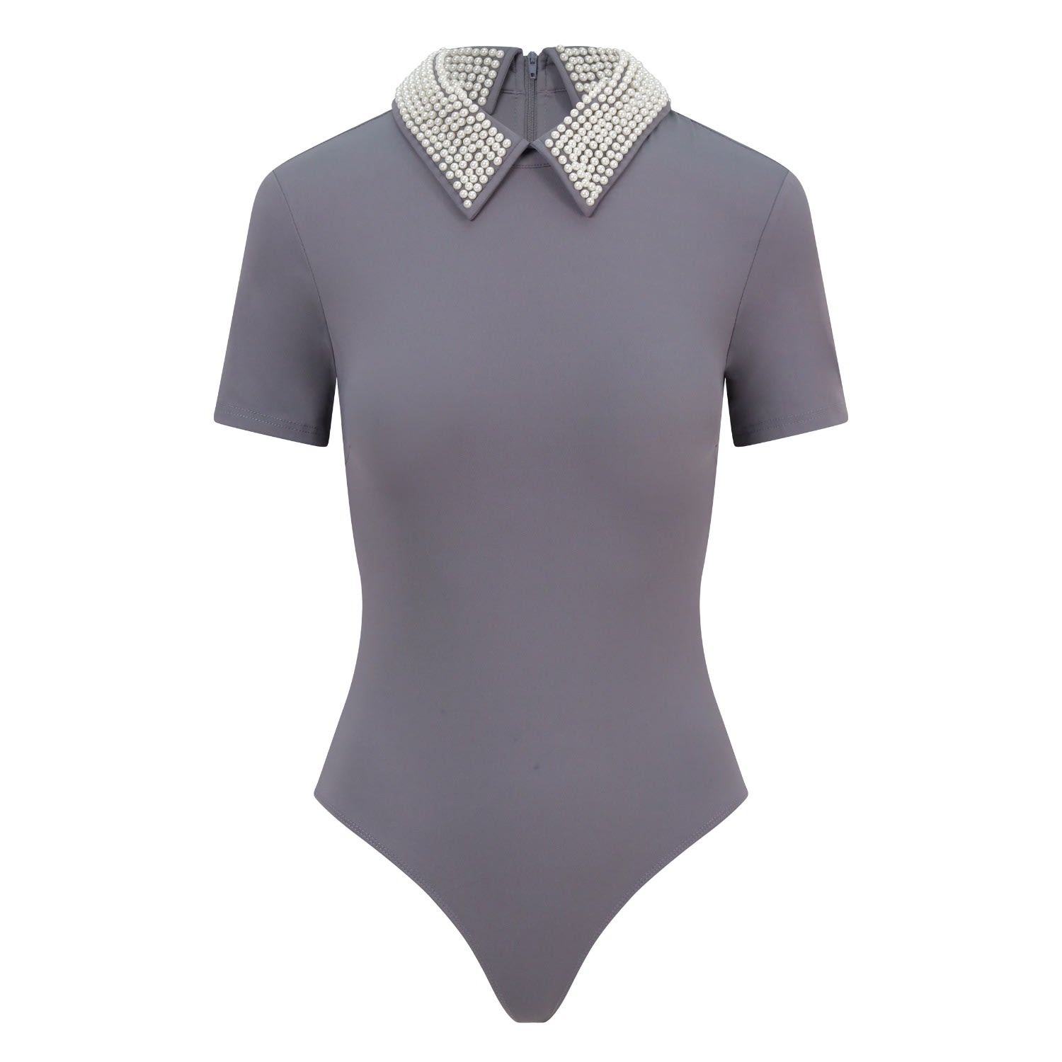 Balou Grey Womens Pearl Collar Bodysuit