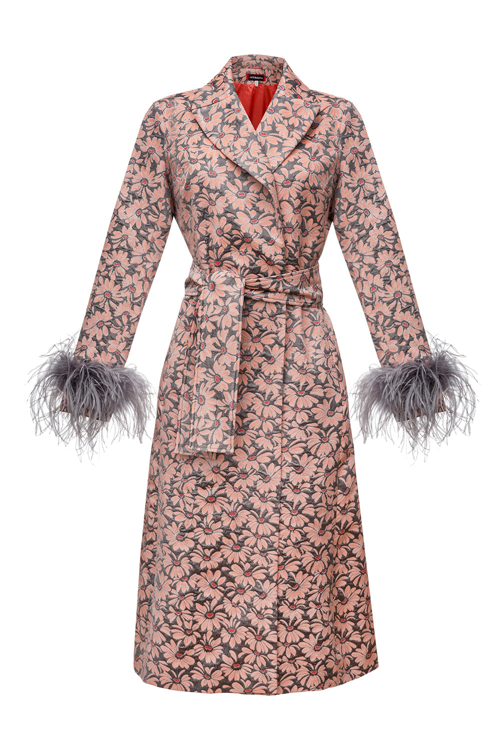 Andreeva Grey Jacqueline Coat With Detachable Feathers Cuffs In Grey