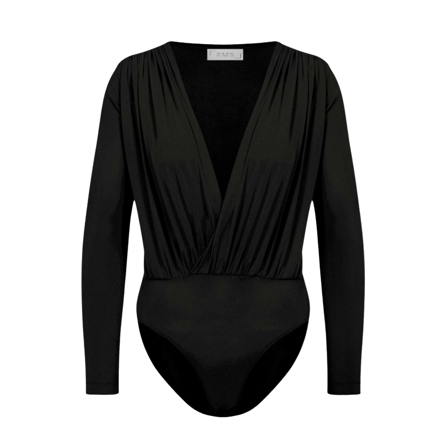 Maan Istanbul Women's Deep V-neck Bodysuit - Black Out Of Time In Black