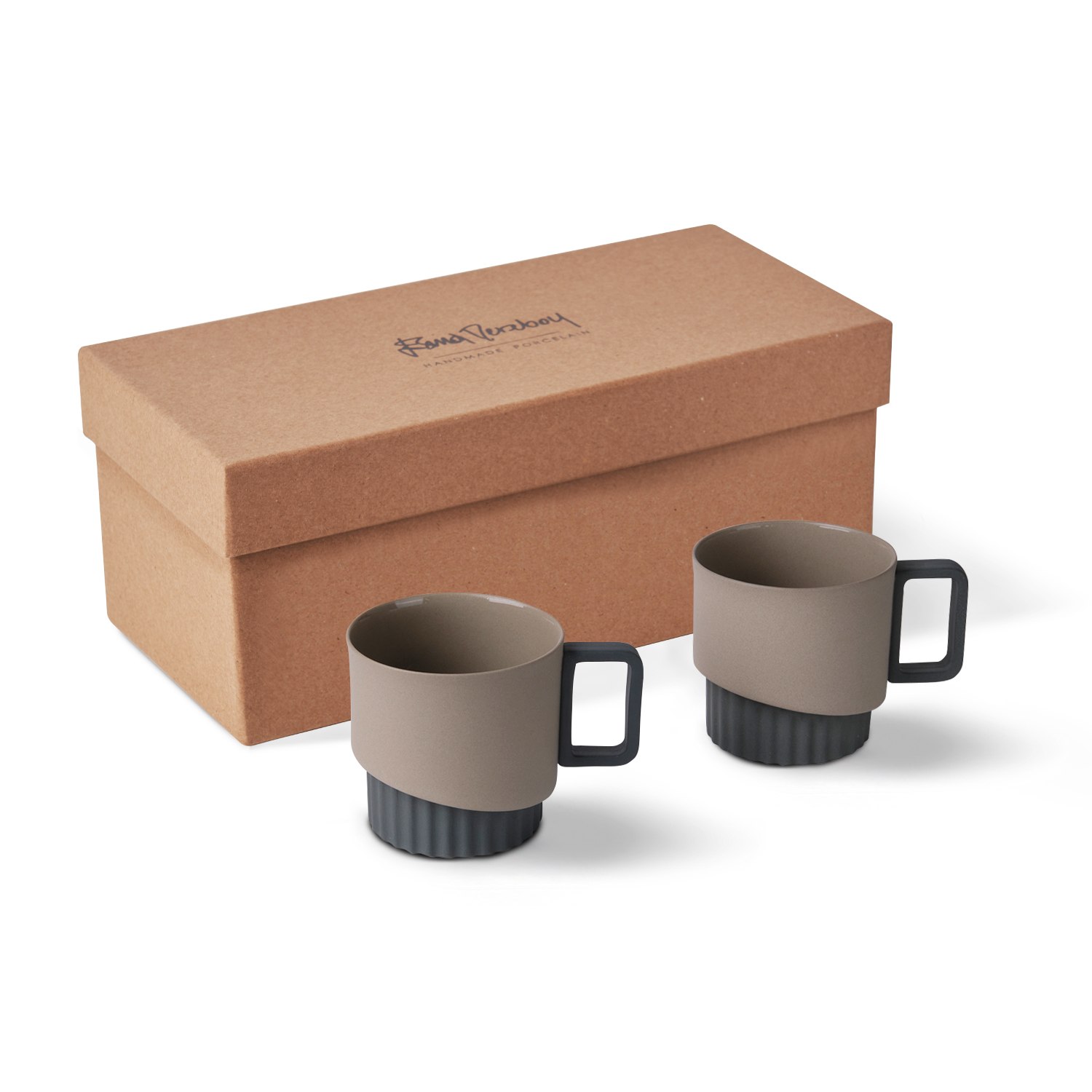 Esma Dereboy Black / Grey Corinth Tea Cup Set Of Two Black Rock Colour In Gray