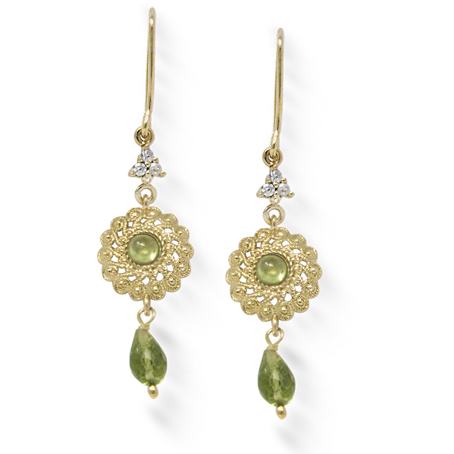 Vintouch Italy Women's Green Filigrana Gold-plated Peridot Earrings In Green