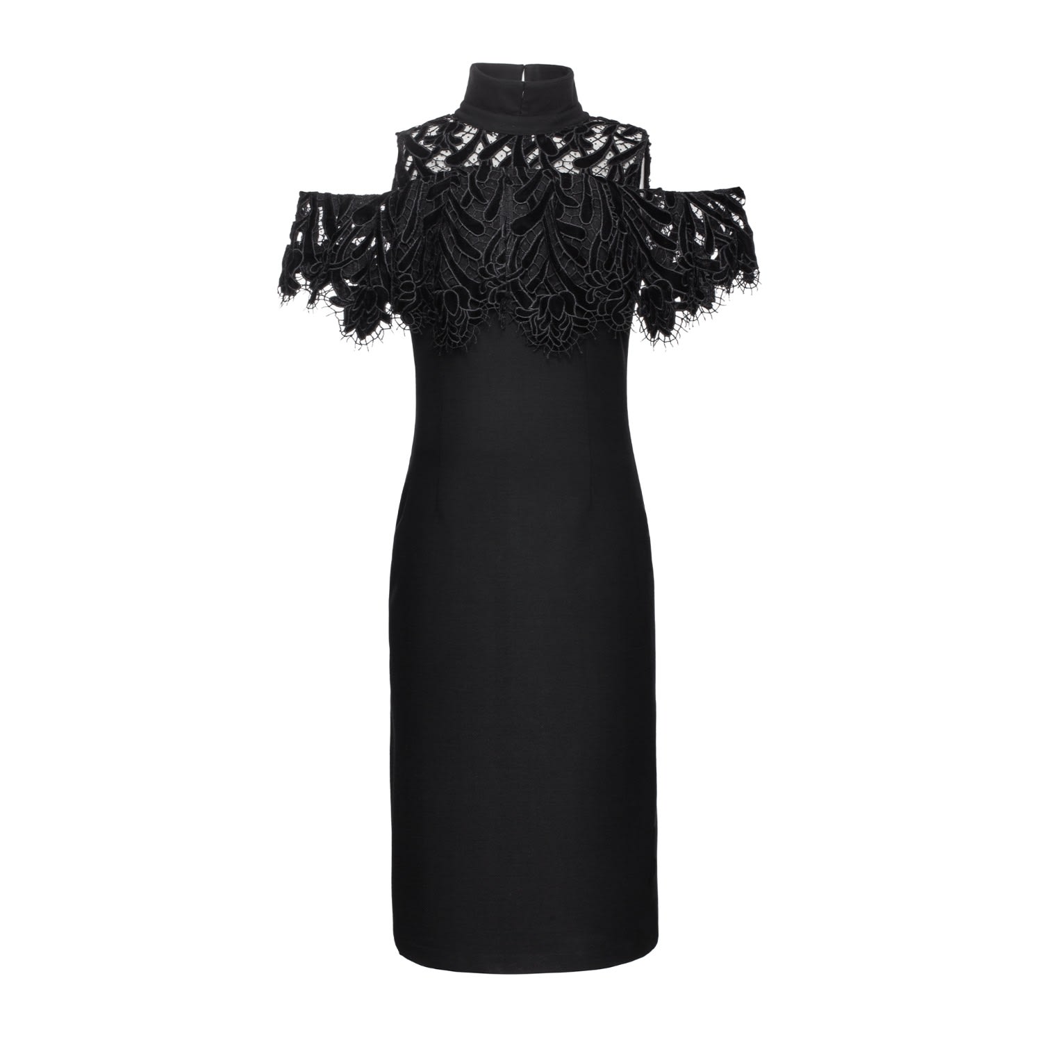 Smart And Joy Women's Black Lace On Top Cold Shoulders Fitted Dress In Black