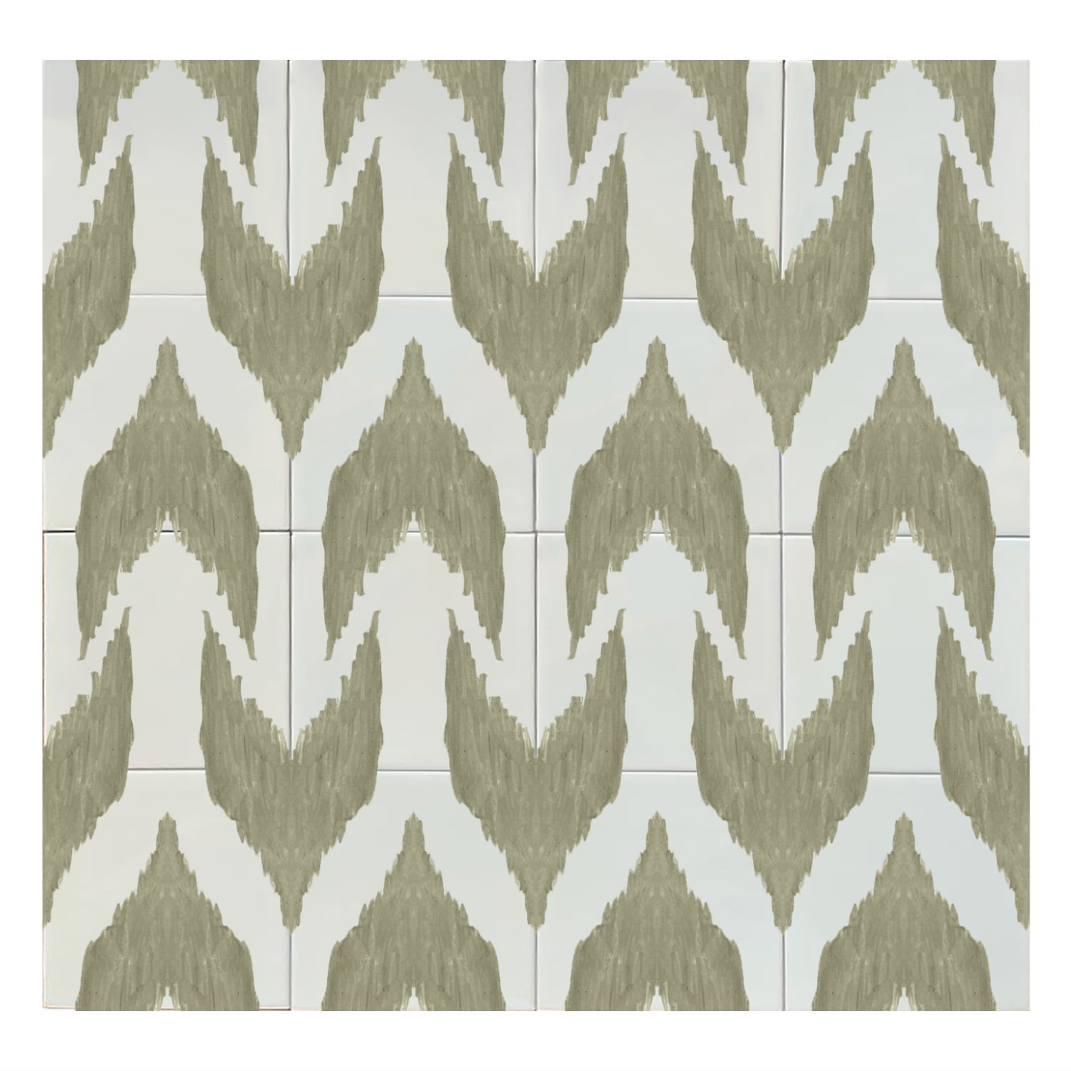 Silver / Green Backsplash Tiles Ikat Moss Green Catchii