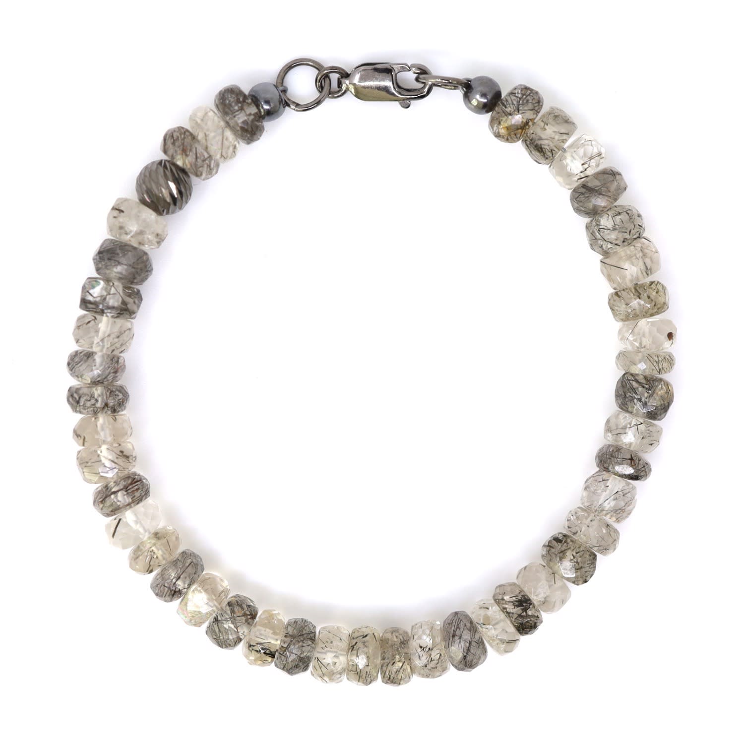Shar Oke Men's Black / Silver Black Rutile Quartz Bracelet