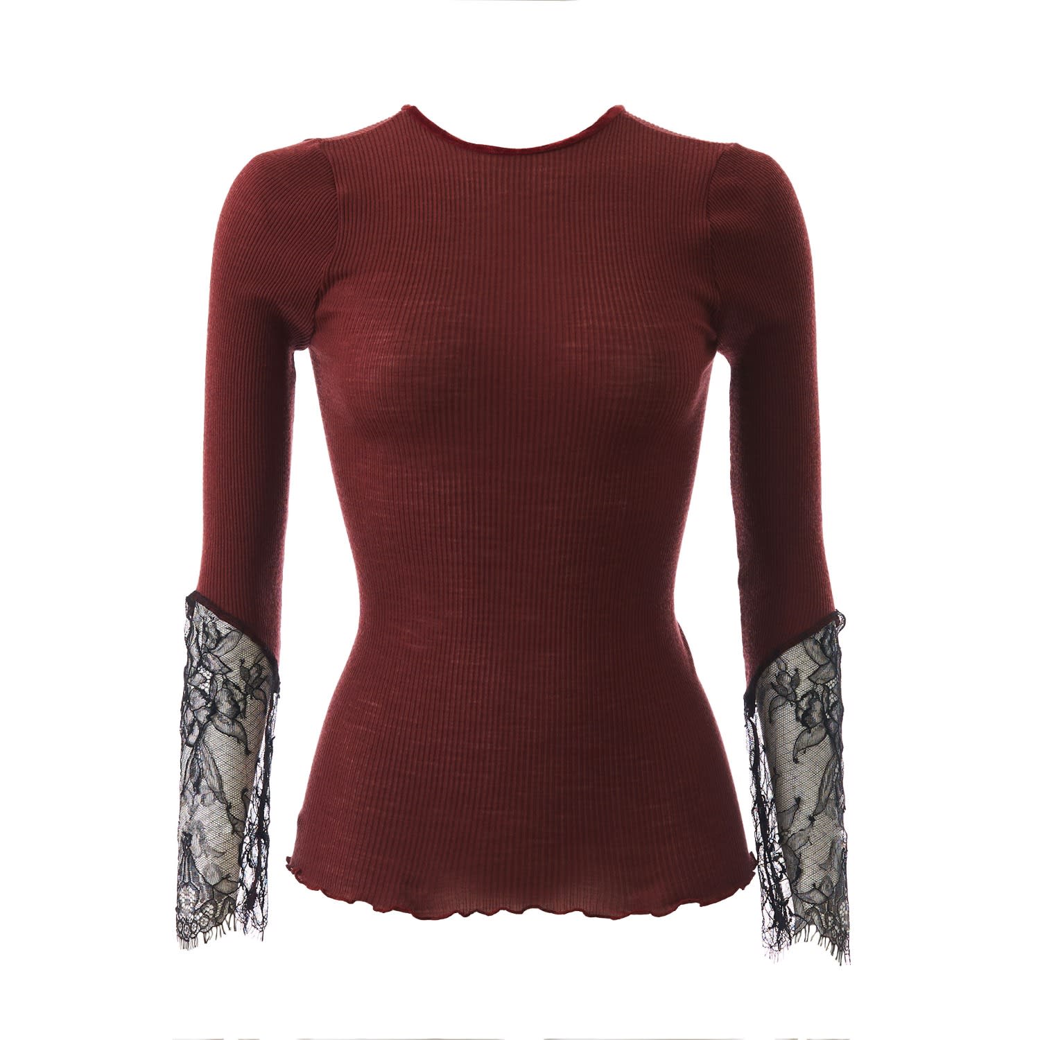 Aromatique Women's Red Ribbed Wool Long Sleeve With Sublime Sleeves Lace - Maroon In Red